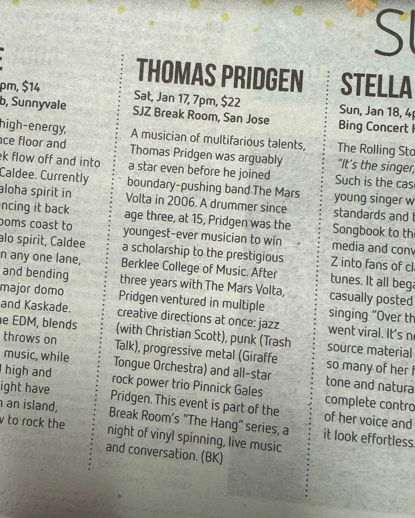 Today's Metro features a "pick" for the second edition of our "Hang" series, with a live concert, artist-driven vinyl listening session, drinks and a talkback. This time we feature Mars Volta drummer Thomas Pridgen, with bandmates