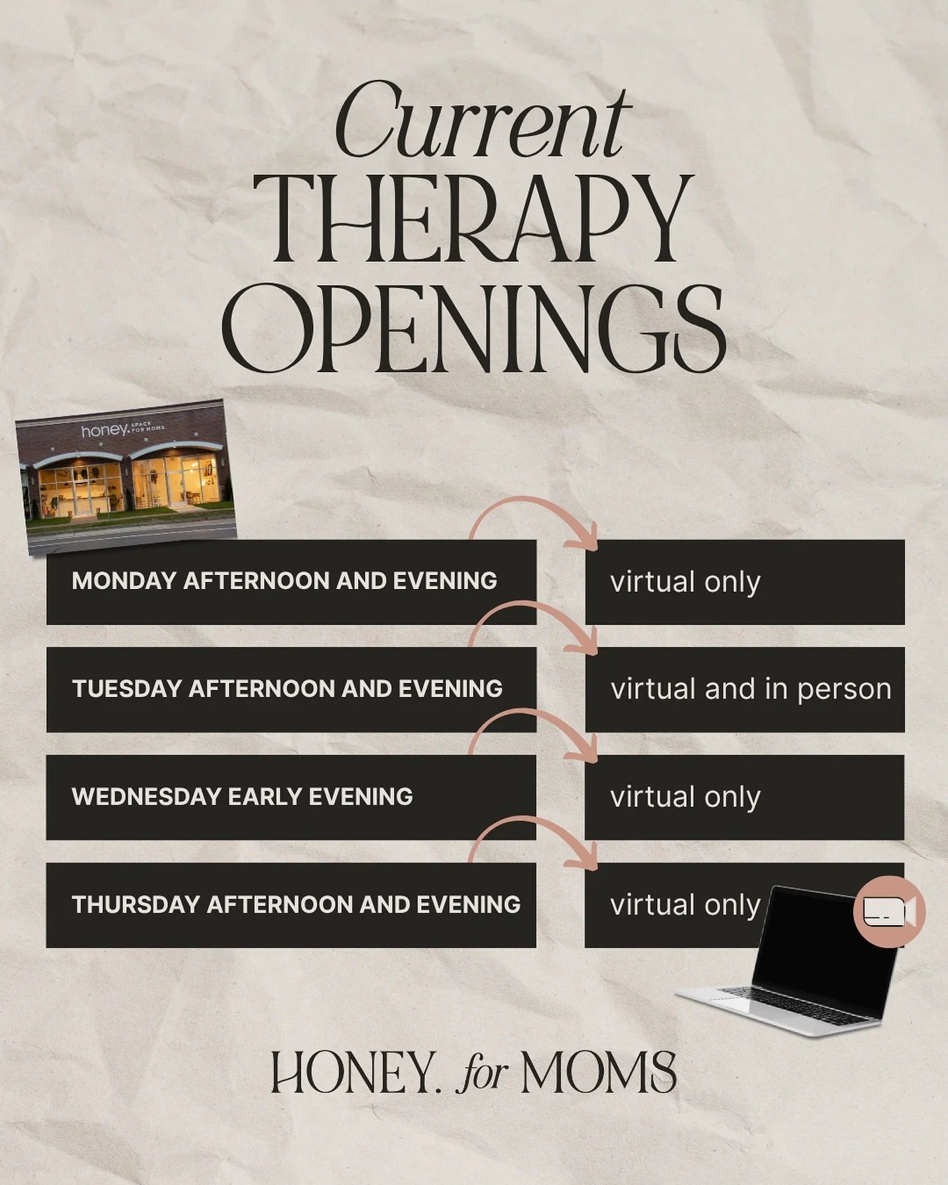 NOW BOOKING 🗓️⁠
⁠
We&rsquo;re making it easier than ever to slot in a therapy appointment ❤️. We&rsquo;ve got several spots (virtual + in person) open throughout the week right now.⁠
⁠
Visit our link in bio to request an Appointment!⁠
⁠
⁠
⁠
⁠
⁠
#the