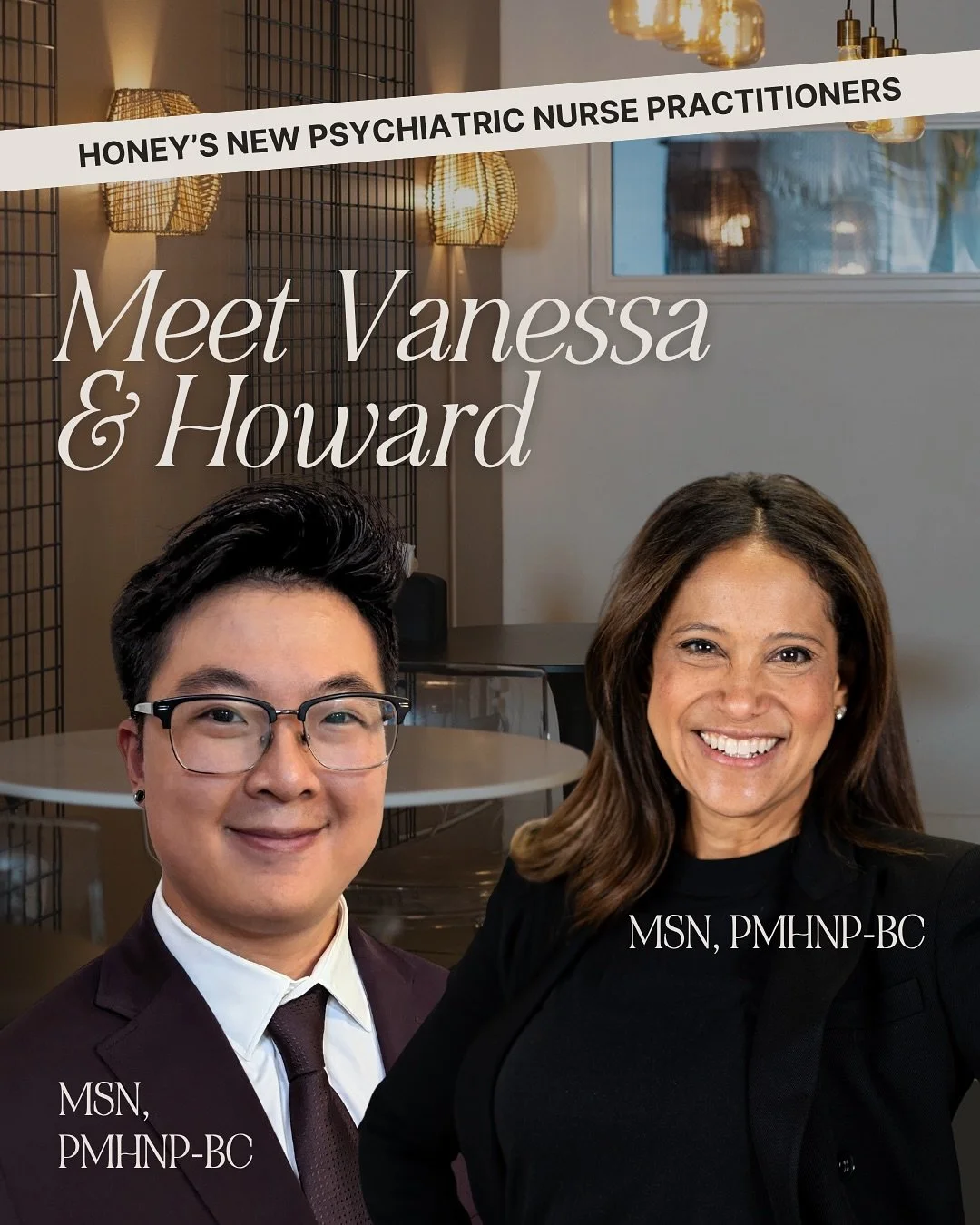 WELCOME TO OUR TWO NEW PYSCH NPS 🤍! ⁠
⁠
Meet Vanessa and Howard, both joining our team beginning November 1.⁠
⁠
Whether you want to learn about your medication options or continue your prescription, we are here to support you. Psychiatric care inclu