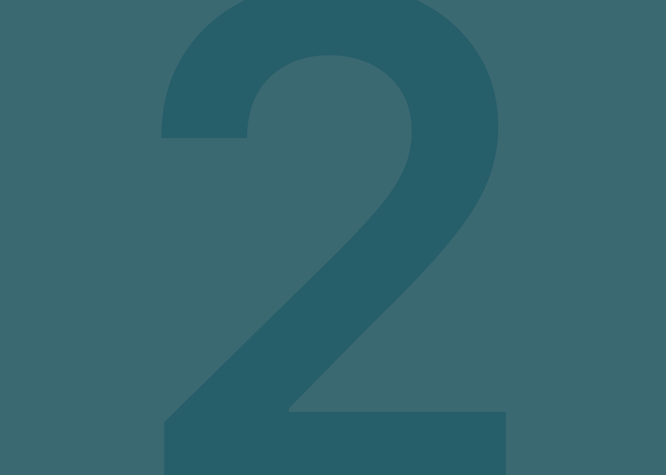 The image displays a large, dark teal number 2 on a teal background.