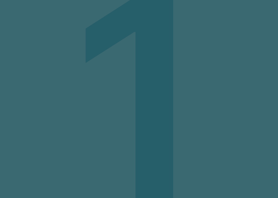 Large, dark blue number one on a teal background.