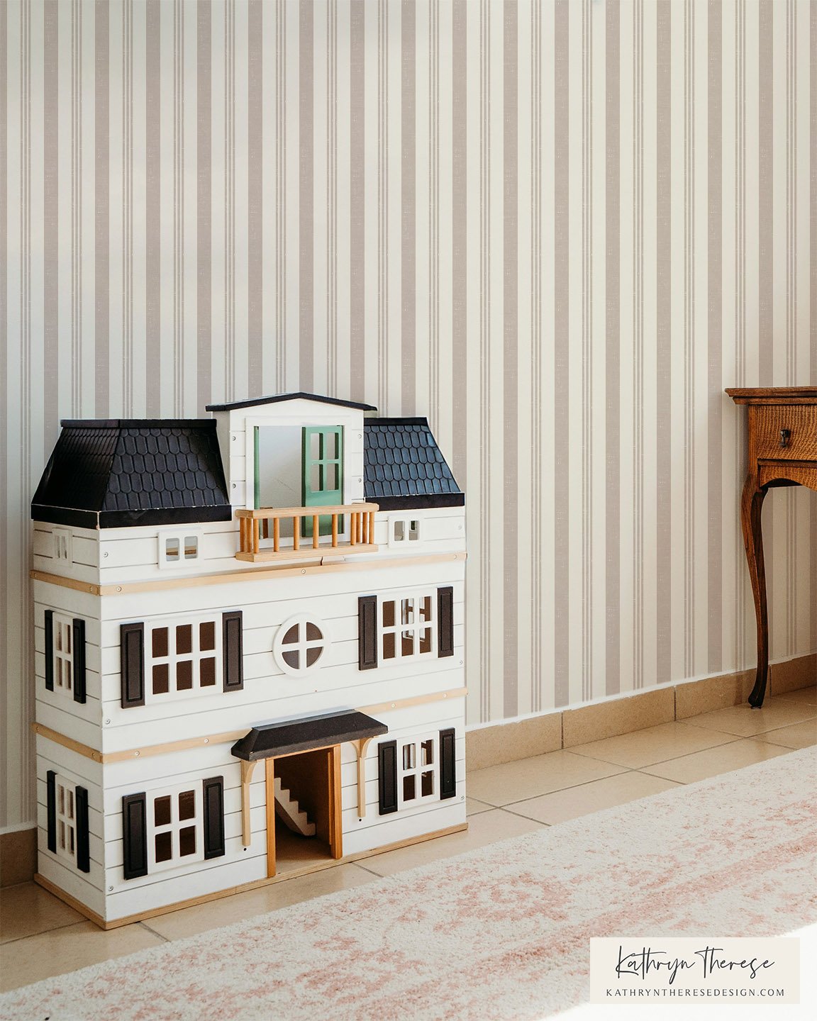 Linden Linen Textured Ticking Stripe in Taupe