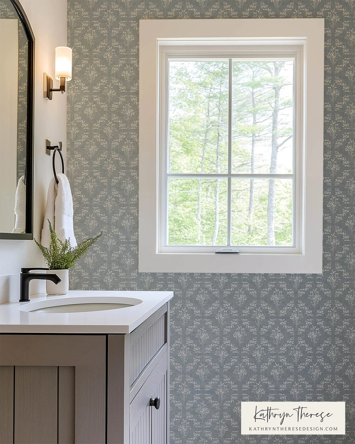 Textured Botanical Trellis Wallpaper for Cottage and English Country Interiors