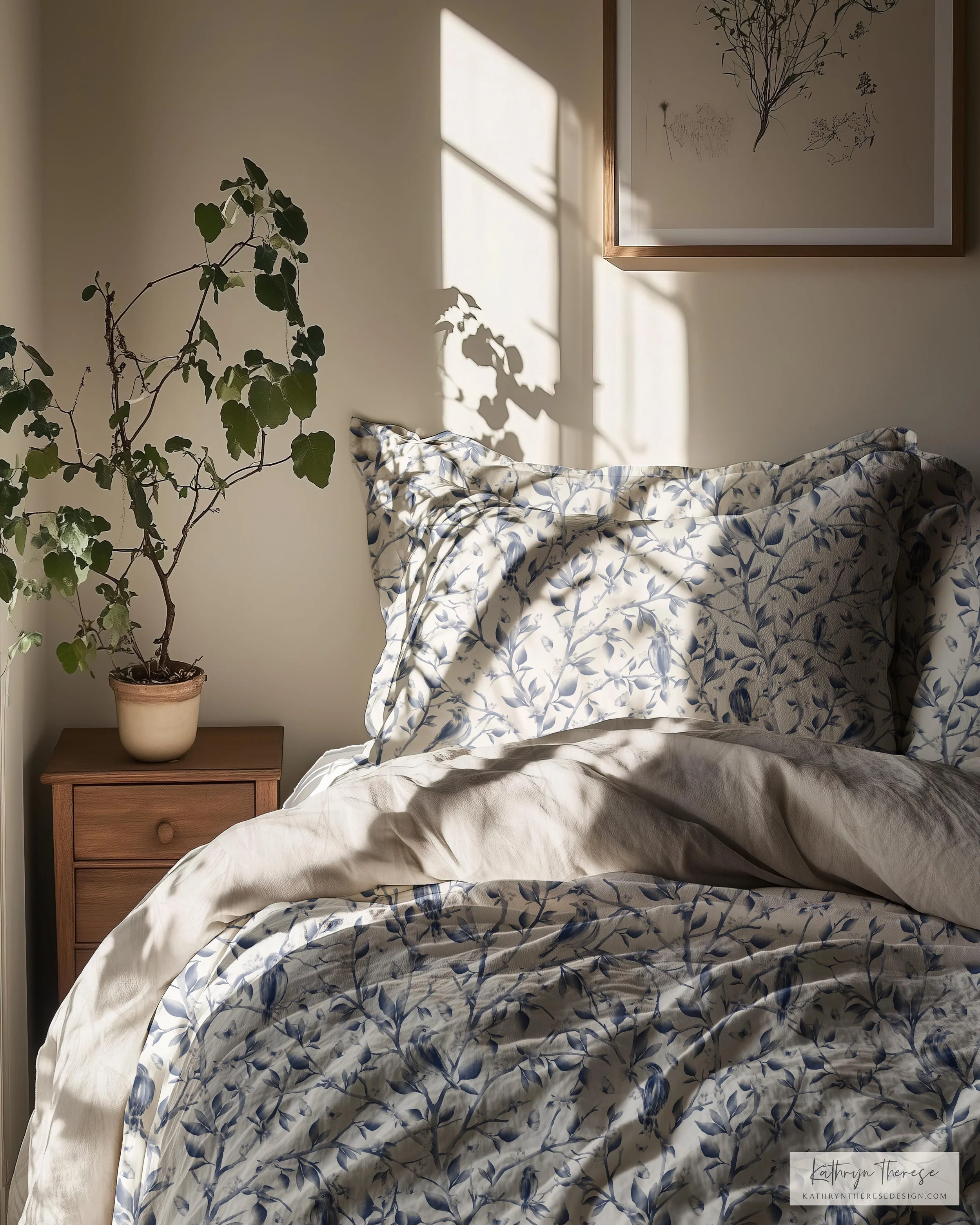 Vintage Bird &amp; Botanical Toile Bedding for Cottage &amp; French Country Interiors