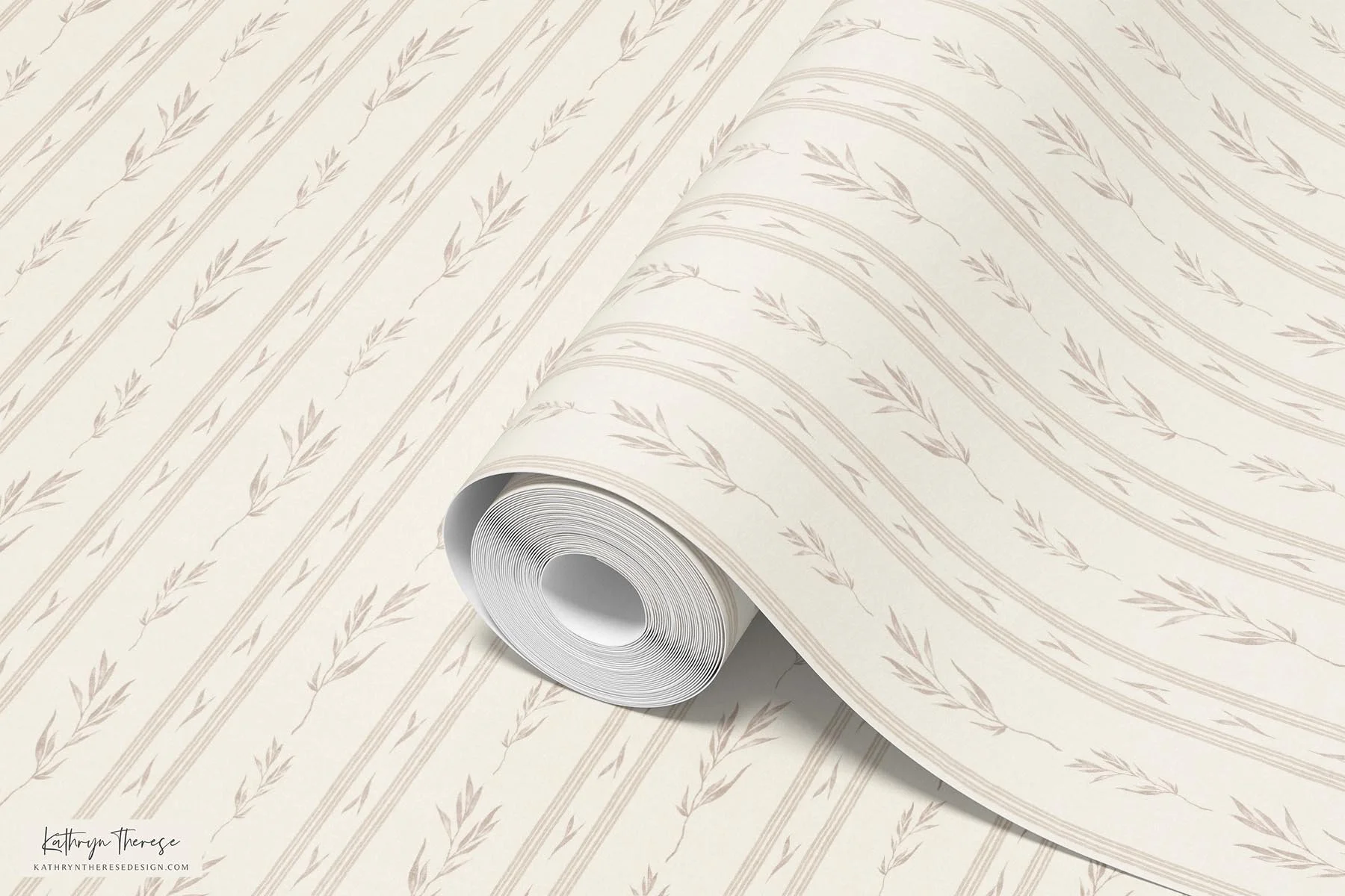 Senna Botanical Ticking Stripe Pattern | Modern Traditional &amp; Cottage Interior Design