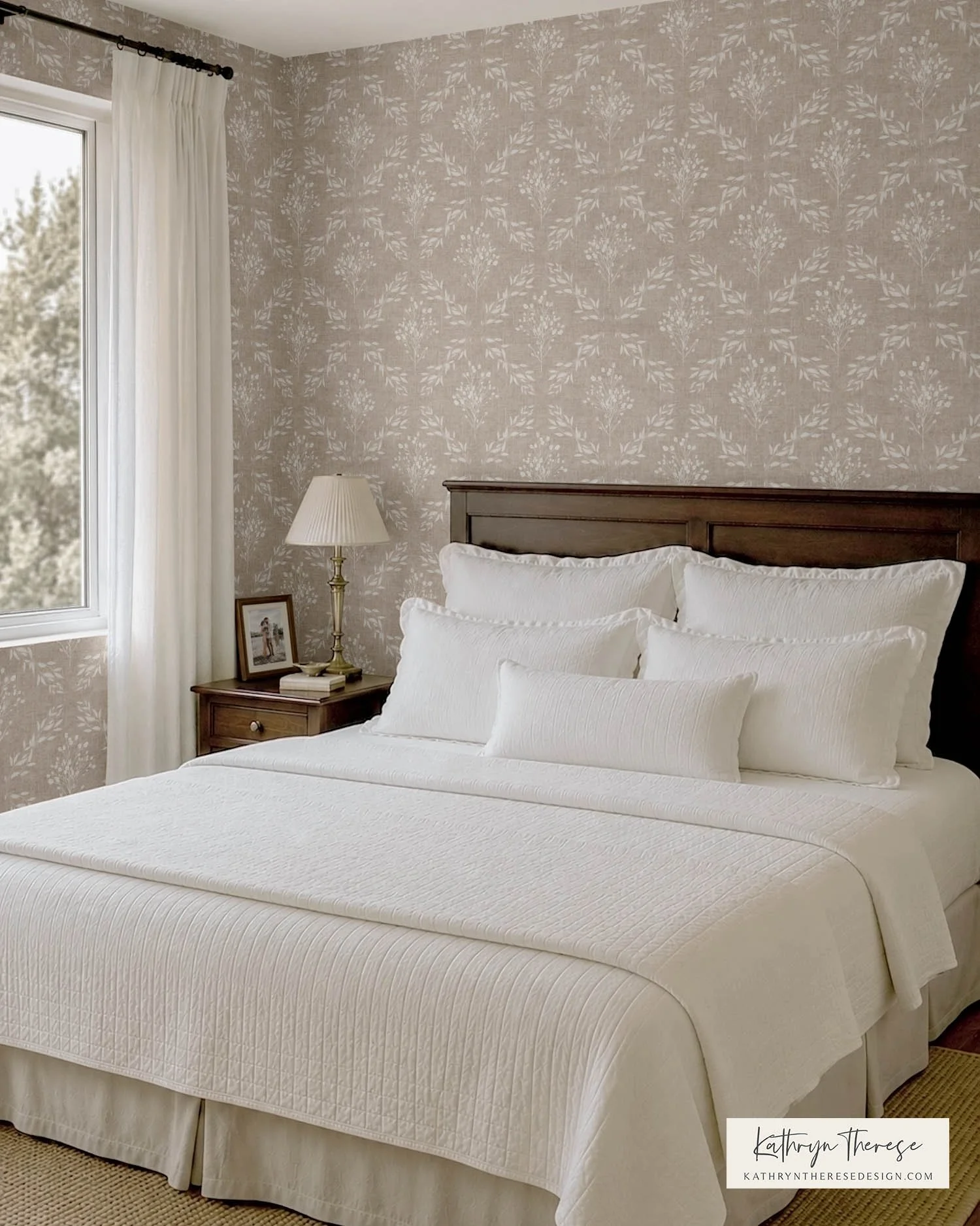 Textured Botanical Trellis Wallpaper for Cottage and English Country Interiors