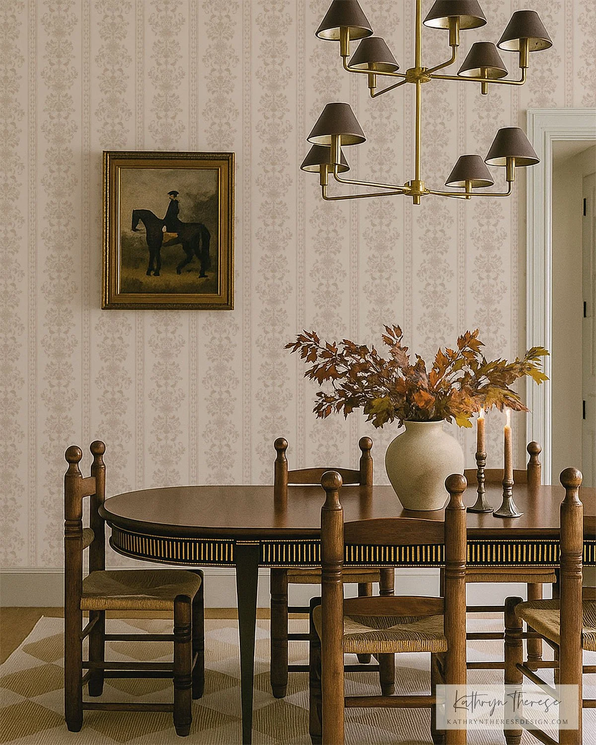 Bridger - Traditional Damask Stripe in Neutral Beige for Modern Traditional Dining Room