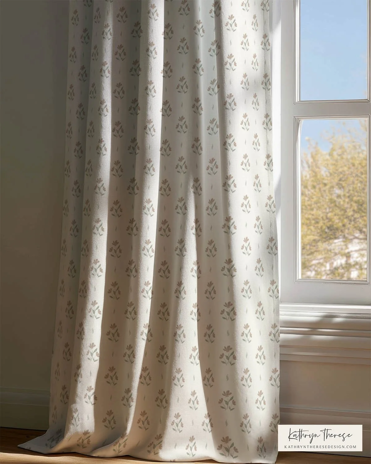 Mushroom Brown Cottage Floral Curtains