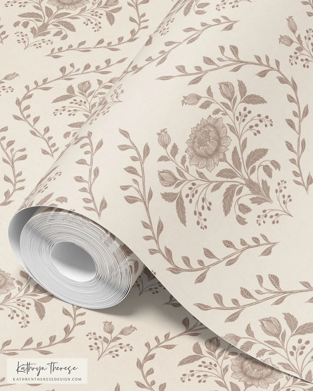 Marlowe - Floral Trellis Wallpaper in Neutral Mushroom