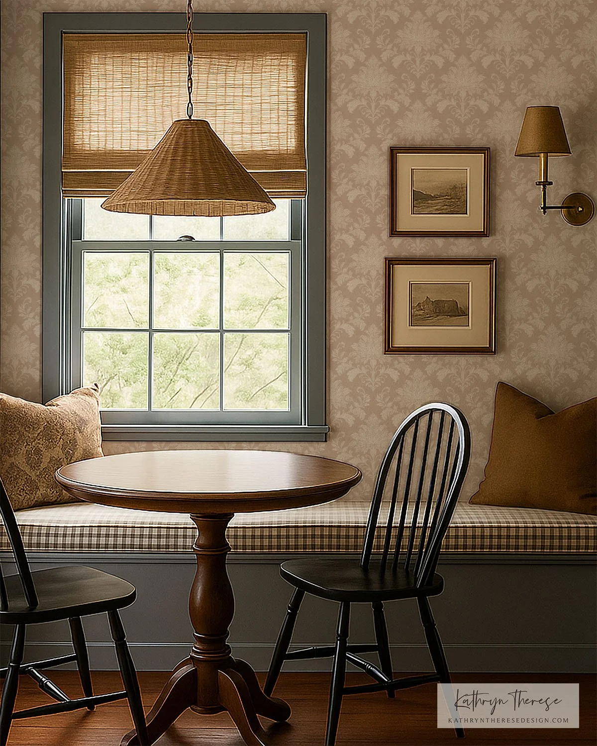 Hollis Floral Damask Wallpaper for Modern Traditional Dinning Rooms