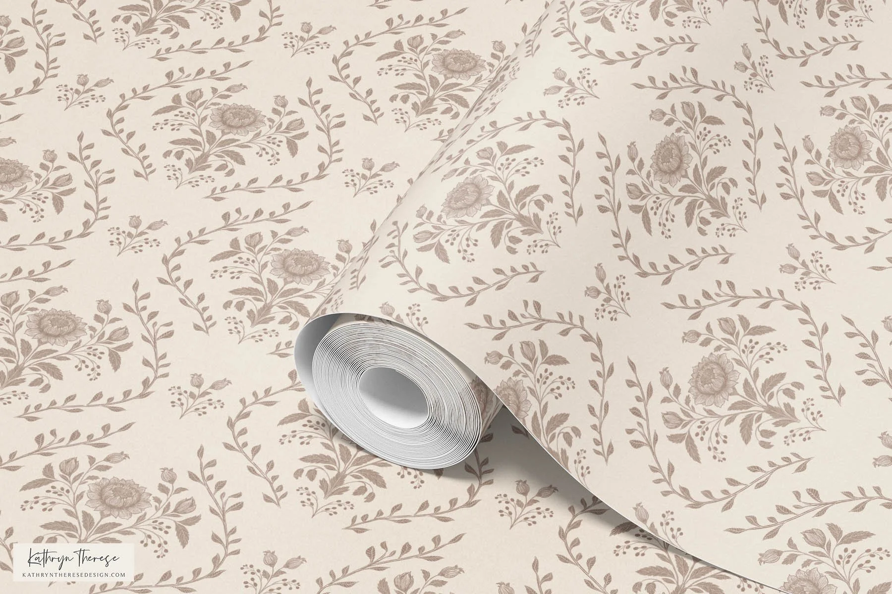 Marlowe - Floral Trellis Wallpaper in Neutral Mushroom