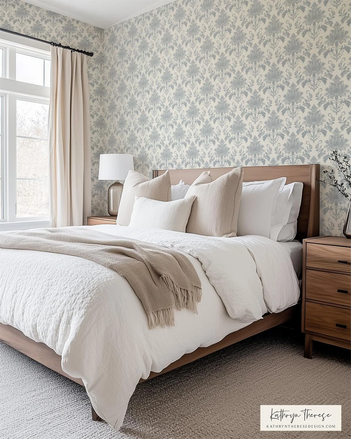 Hollis Floral Damask Wallpaper for English Country Interiors