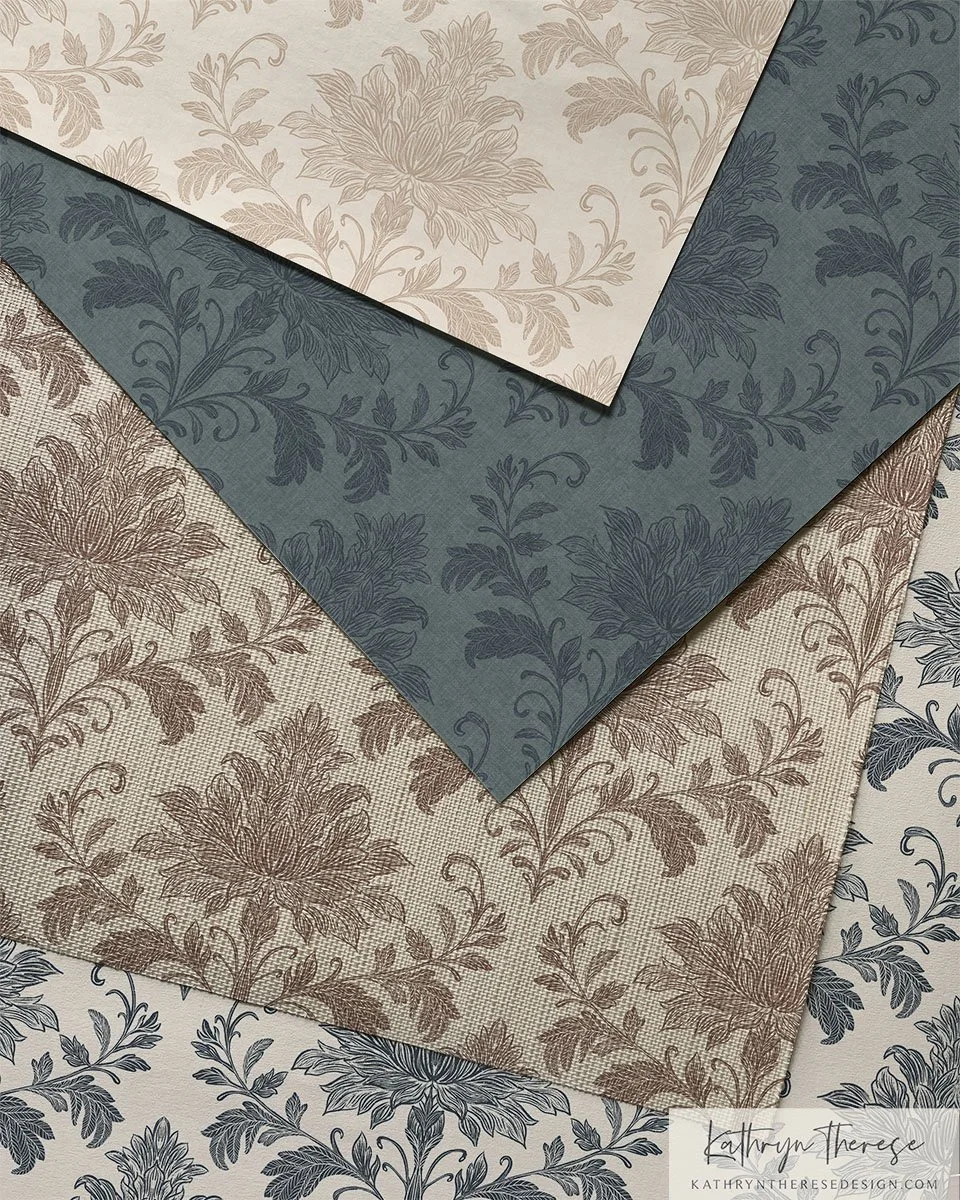 Hollis Floral Damask Wallpaper for Modern Traditional English Country Interiors