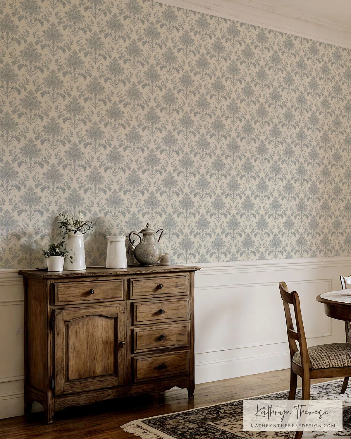 Hollis Floral Damask Wallpaper for English Country Rooms