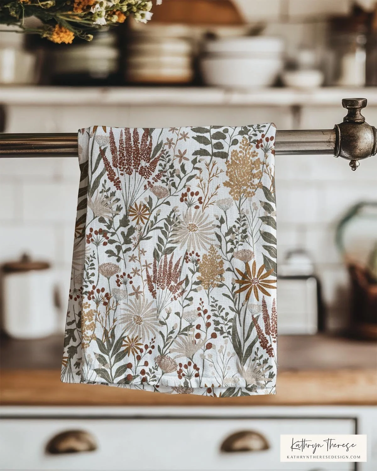 Fall Cottage Floral Tea Towel