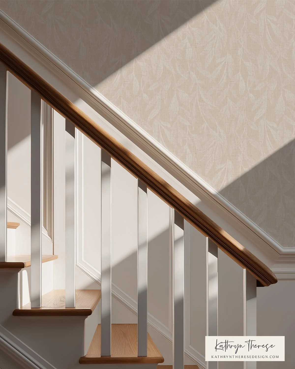 Warm Beige Textured Botanical Wallpaper Linen
