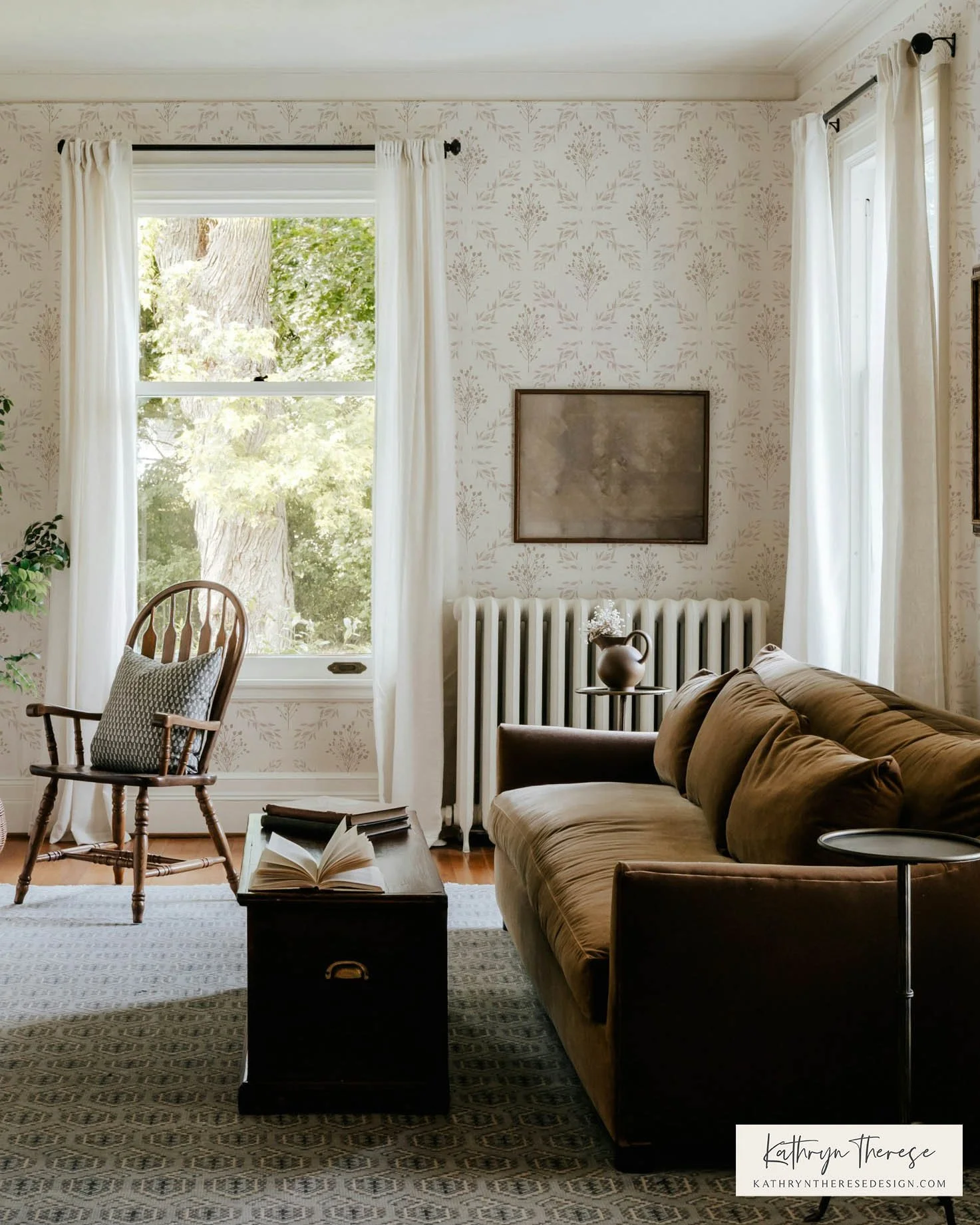 Textured Botanical Trellis Wallpaper for Cottage and English Country Interiors