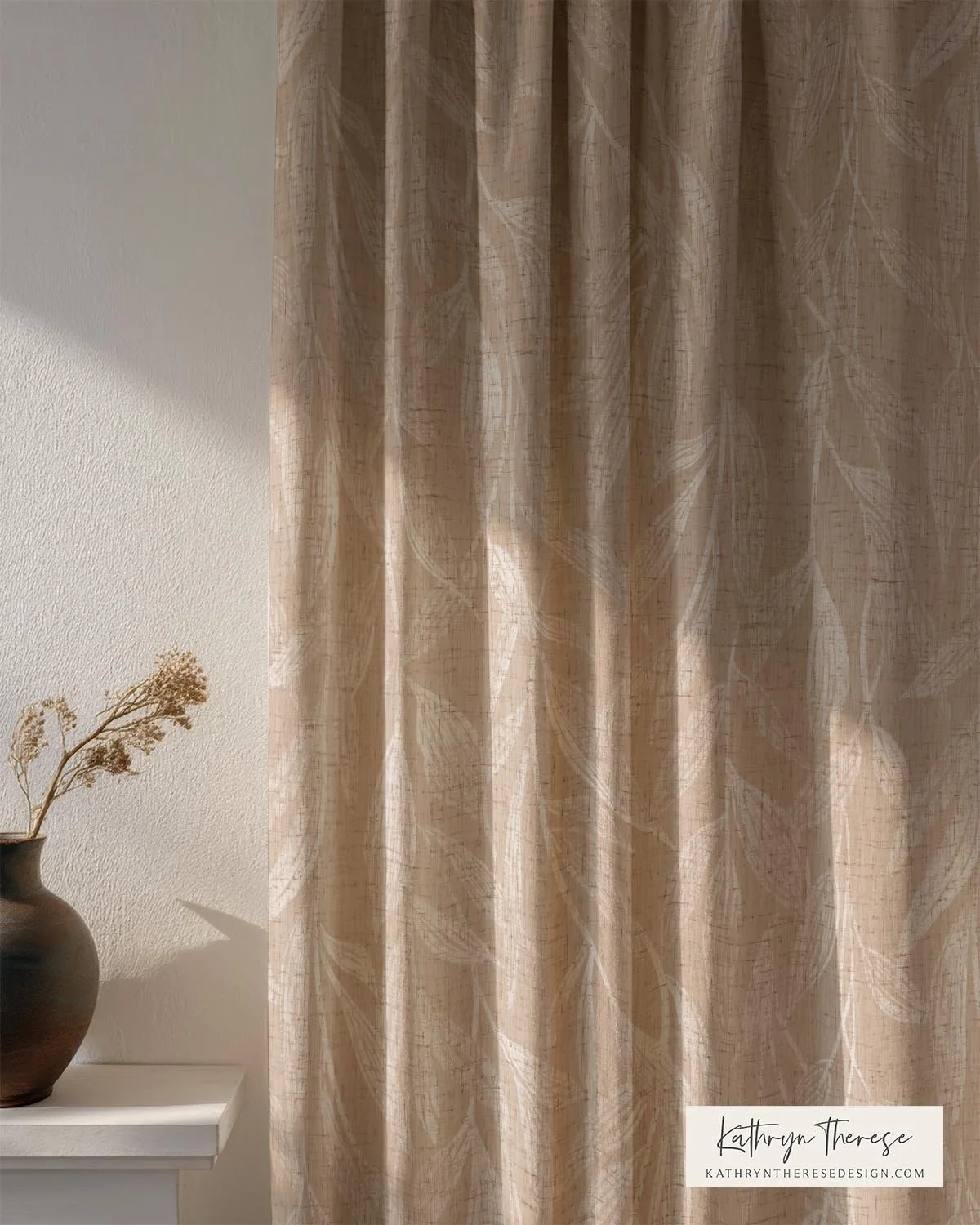 Soft Brown Textured Botanical Curtains Drapes