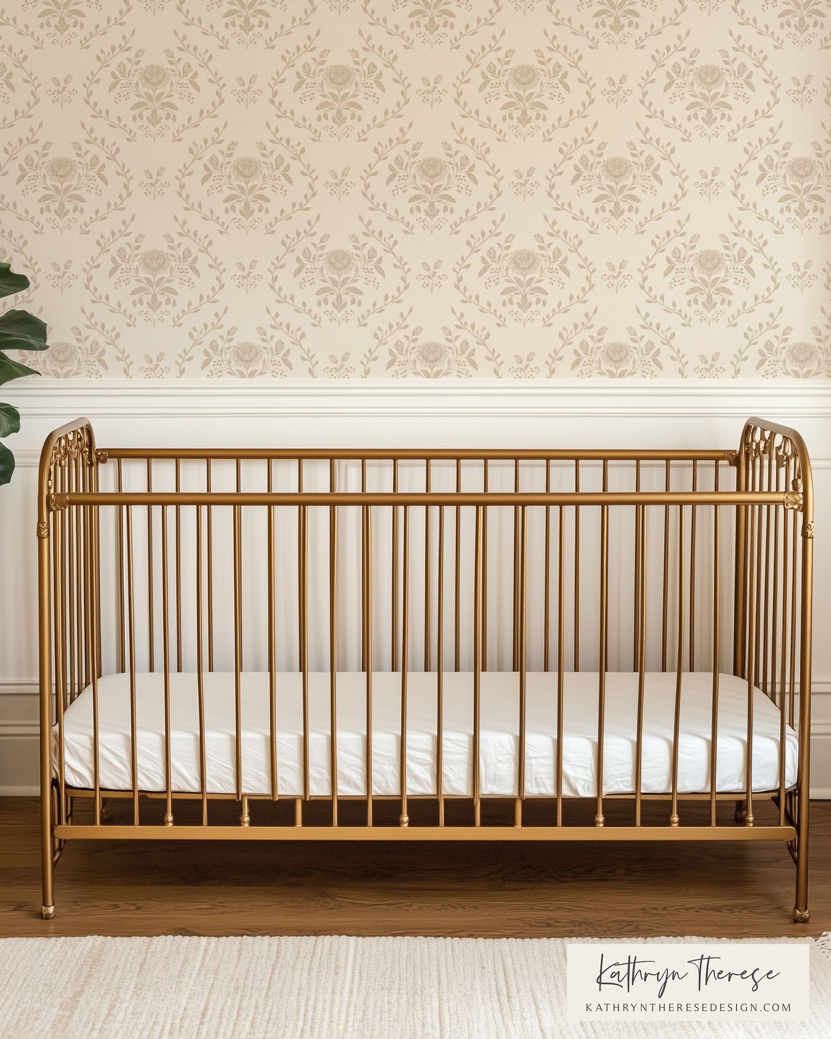 Marlowe - Beige Floral Trellis Wallpaper for Nursery