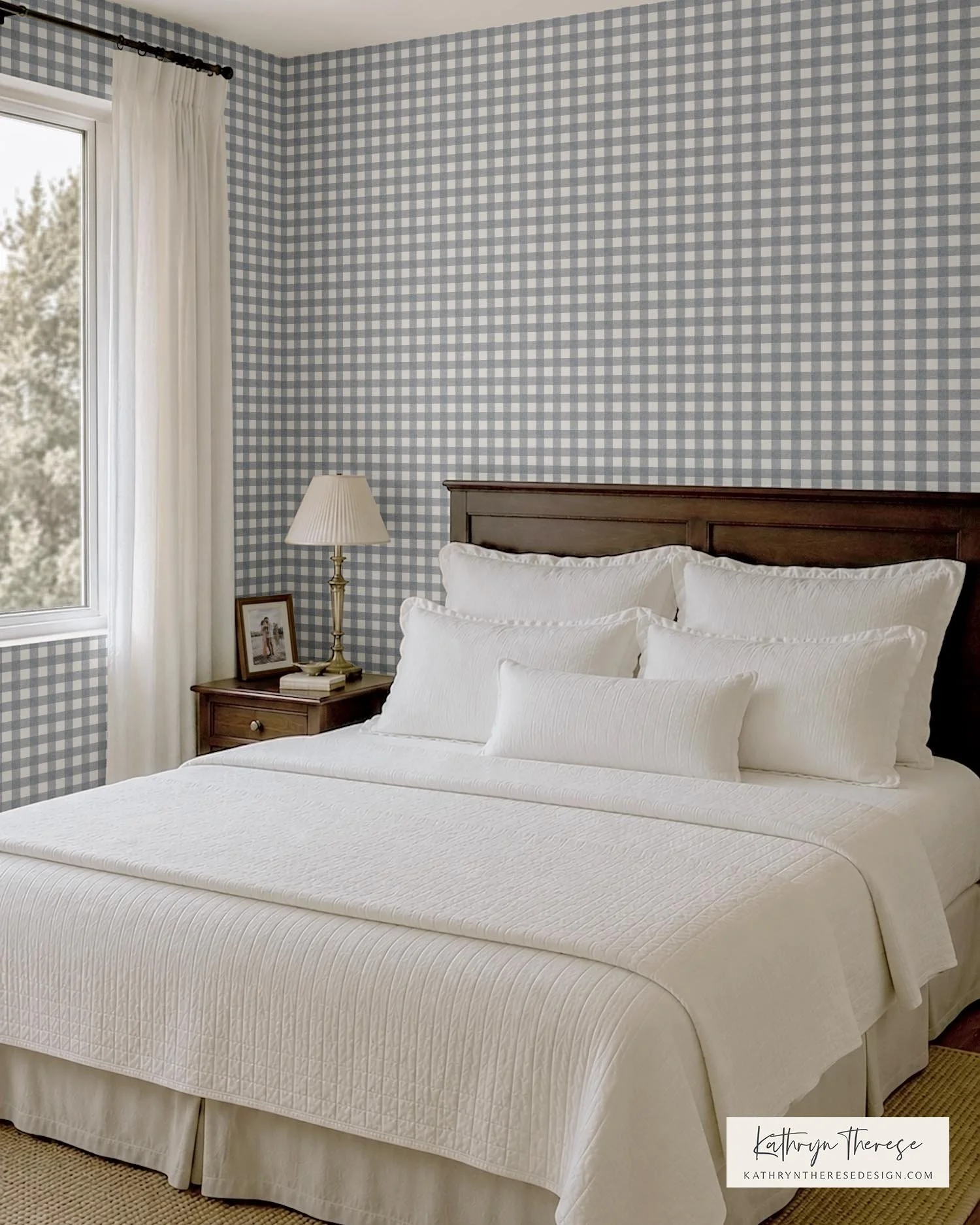Linen Textured Gingham Check Wallpaper in Soft Country Blue