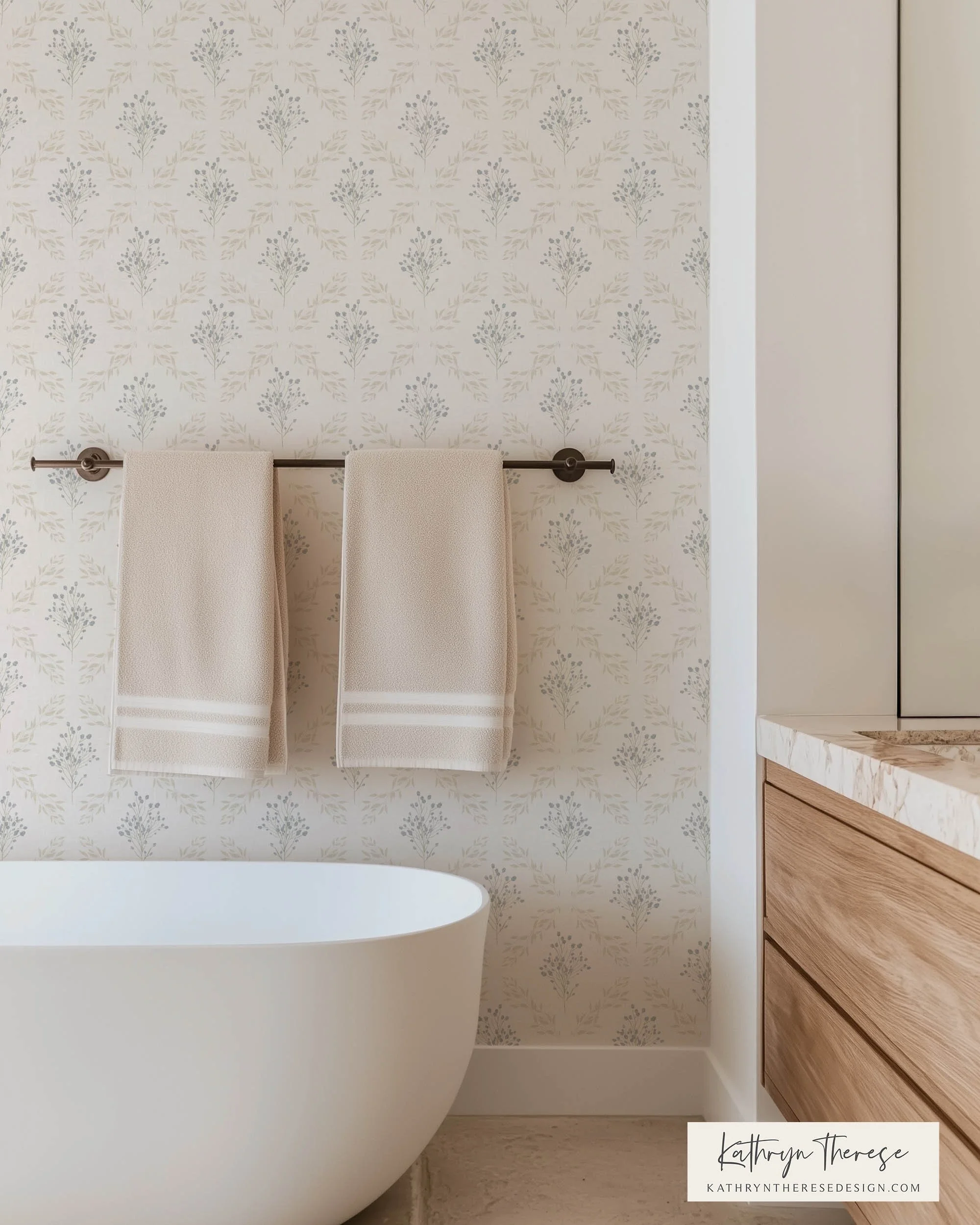 Textured Botanical Trellis Wallpaper for Cottage and English Country Interiors