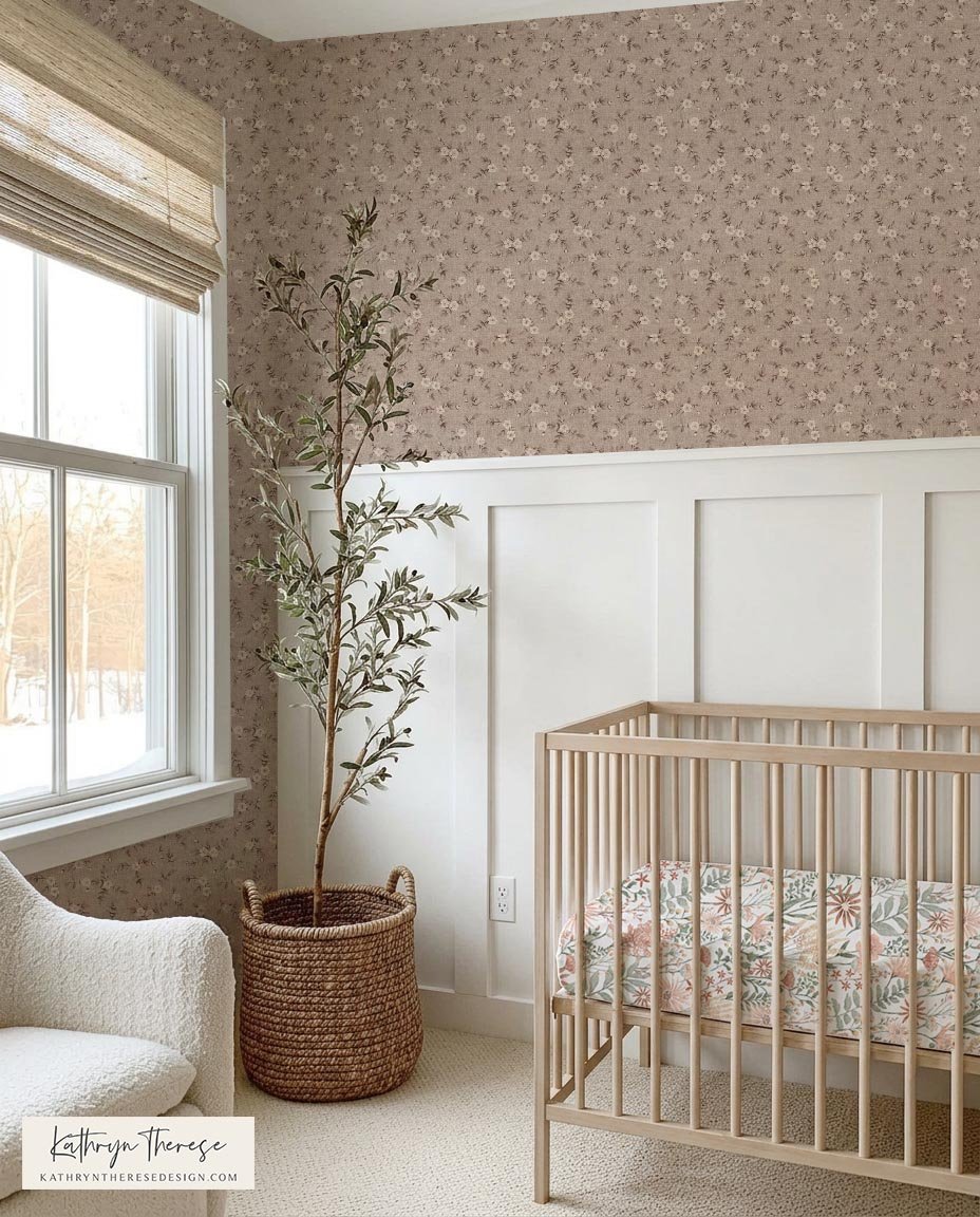 Ditsy Vintage Floral Wallpaper for Farmhouse and Cottage Girl Nursery