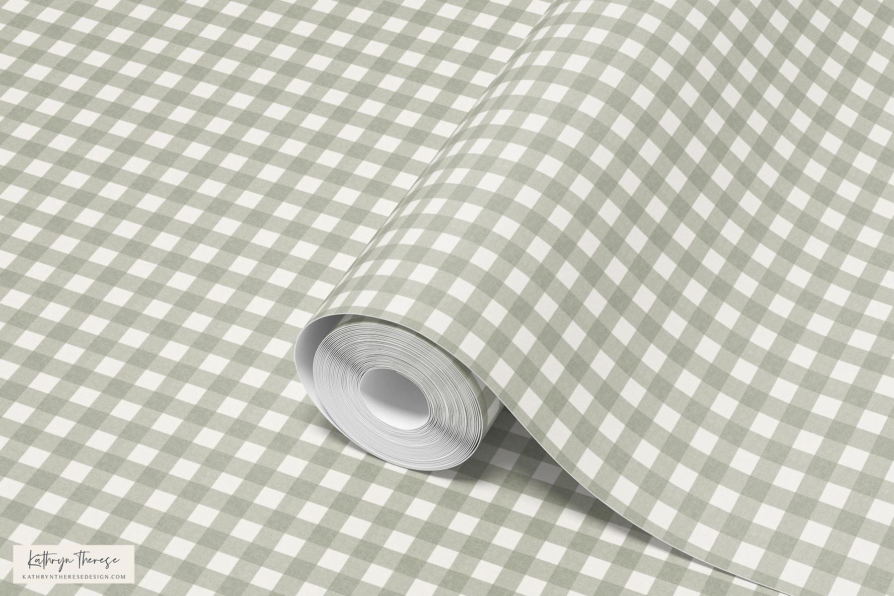 Flynn Linen Textured Gingham Check Wallpaper in Sage Green