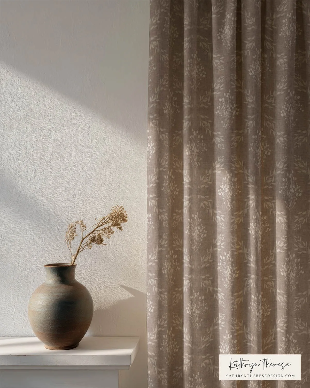 Textured Botanical Trellis Curtains for Cottage and English Country Interiors