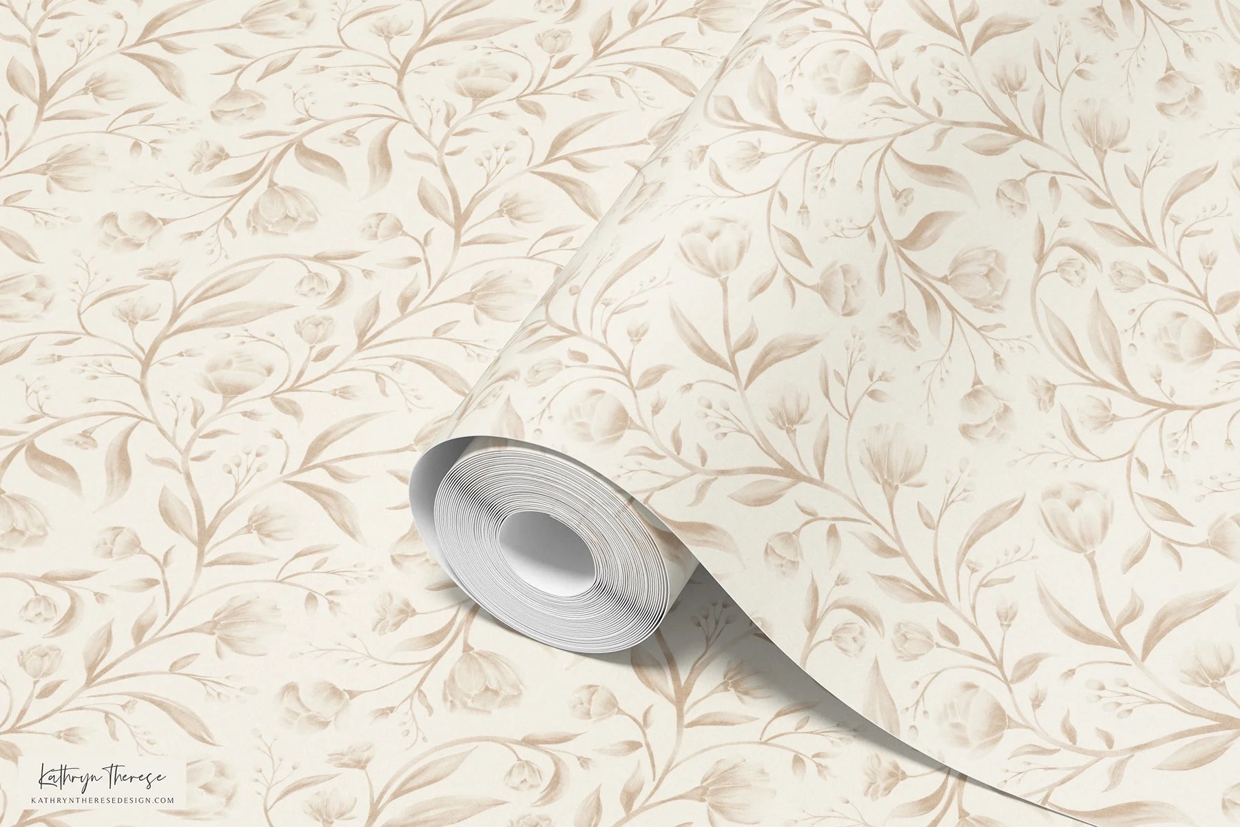 Isla Vintage Trailing Floral Wallpaper in Soft Beige and Cream