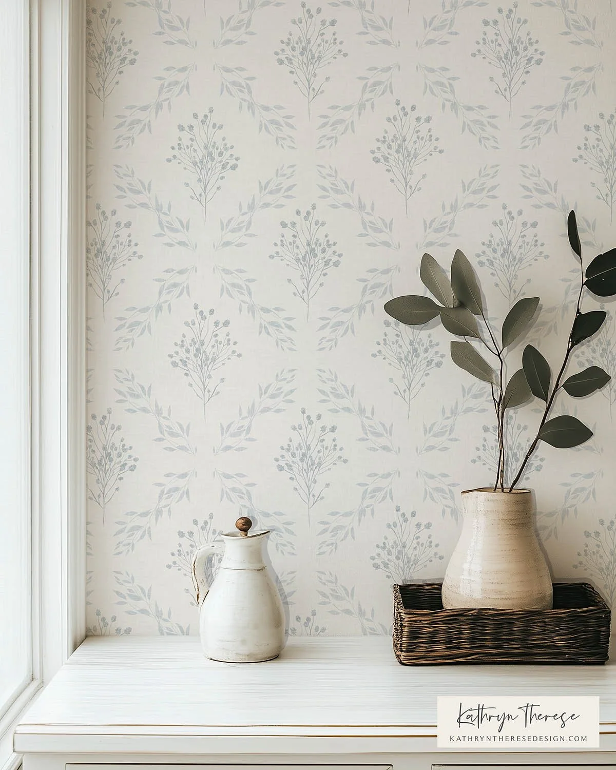 Textured Botanical Trellis Wallpaper for Cottage and English Country Interiors