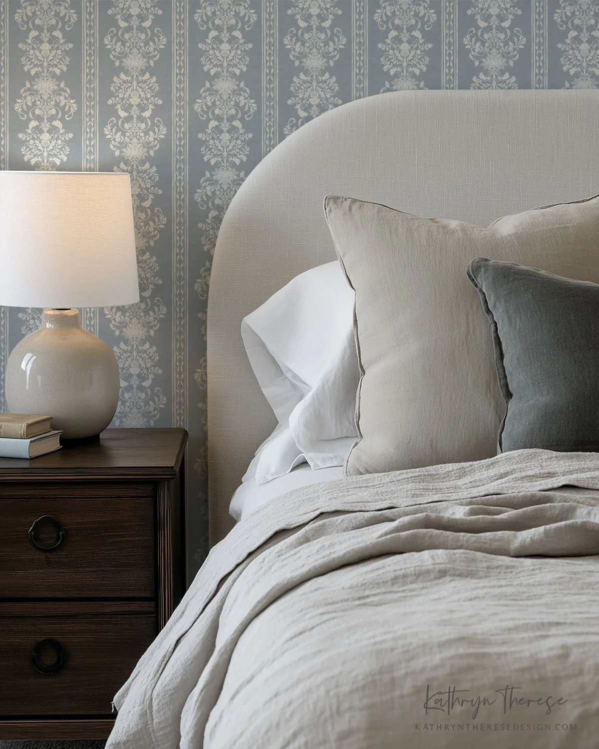 Bridger - Traditional Damask Stripe in Soft Blue for French Country Bedroom
