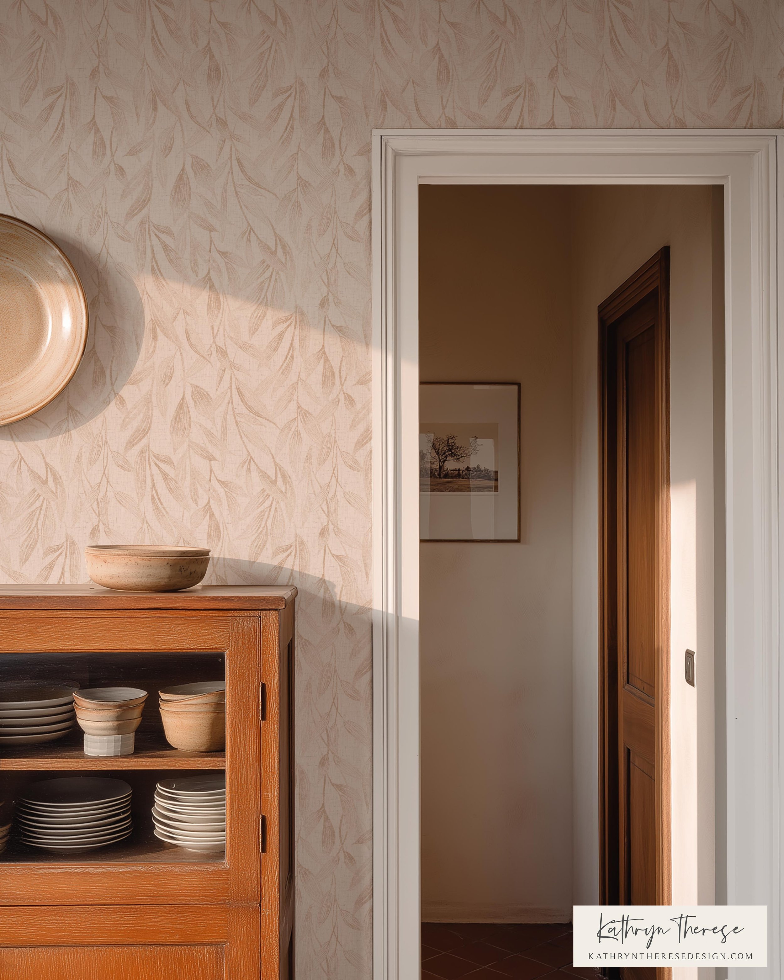 Tonal Soft Brown Textured Botanical Wallpaper Linen