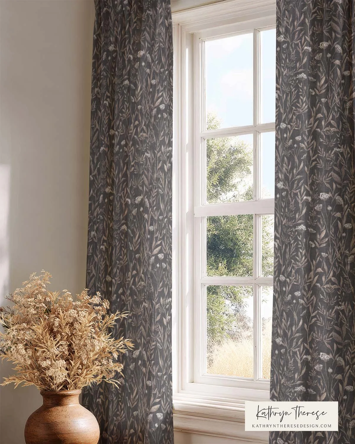 Moody Wildflower Floral and Vintage Botanical Meadow Curtains 
