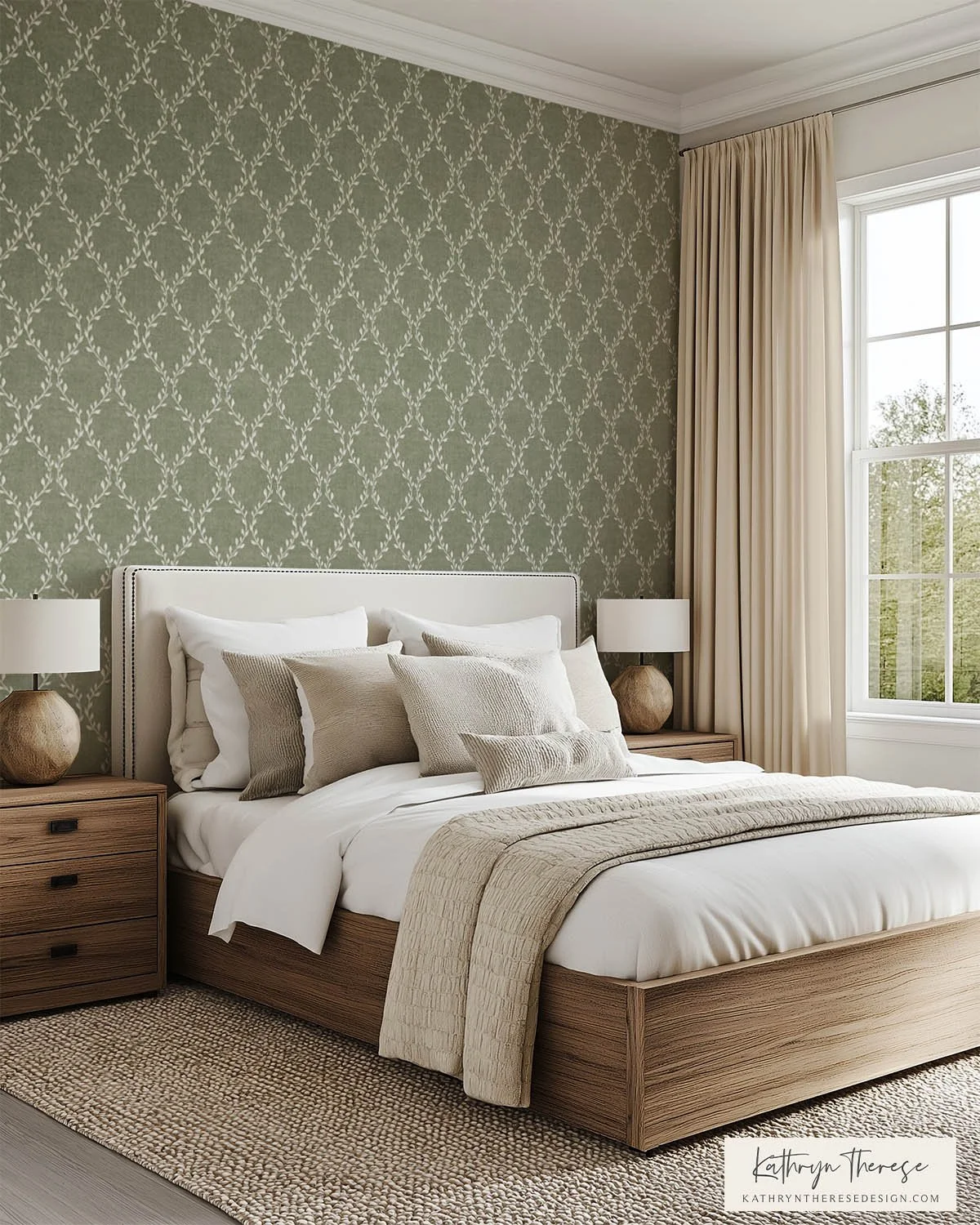 Botanical Trellis Wallpaper Pattern | Classic Vine Lattice for Modern Traditional Bedroom