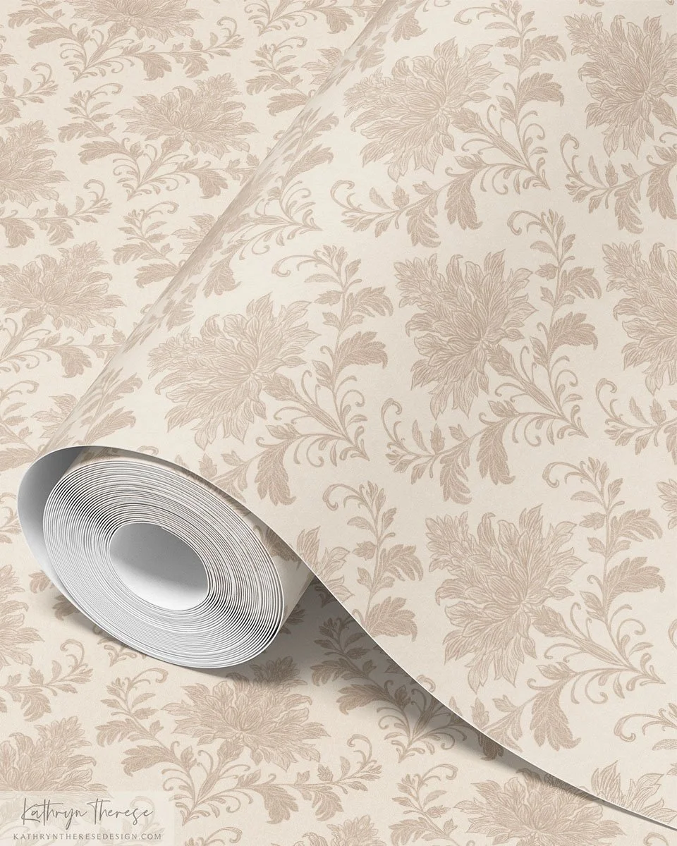 Hollis Floral Damask Wallpaper for Modern Traditional and English Country Interiors