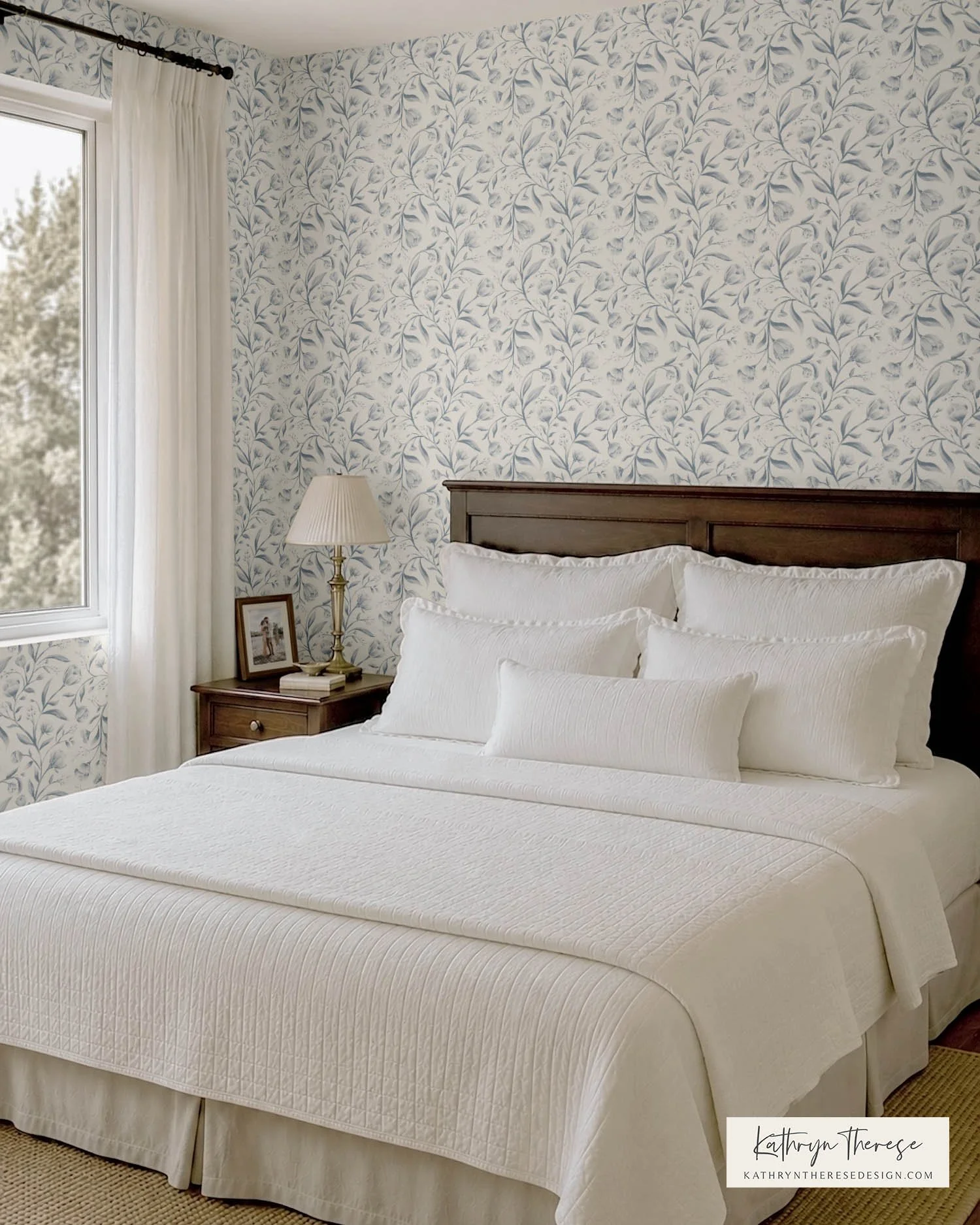 Blue and Cream Vintage Trailing Floral Wallpaper for Cottage &amp; English Country Interiors