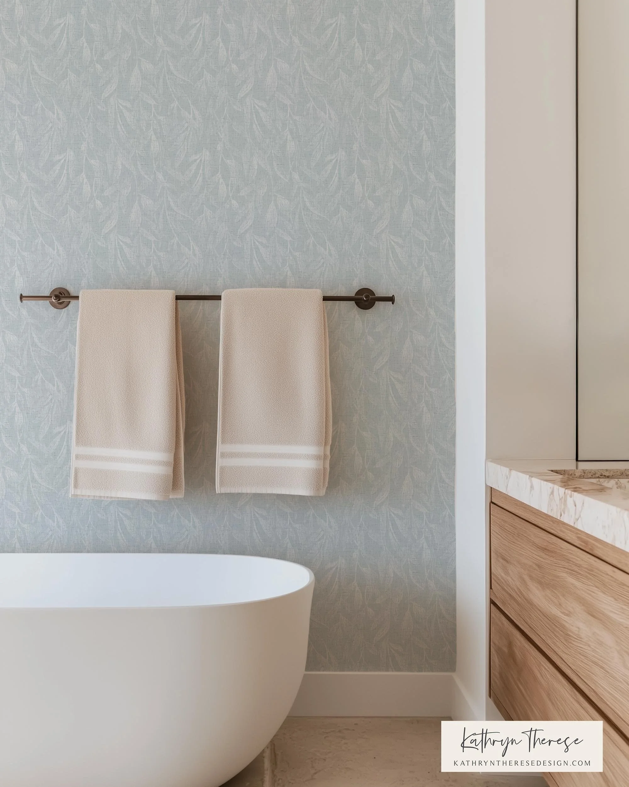 Coastal Blue Textured Botanical Wallpaper Linen