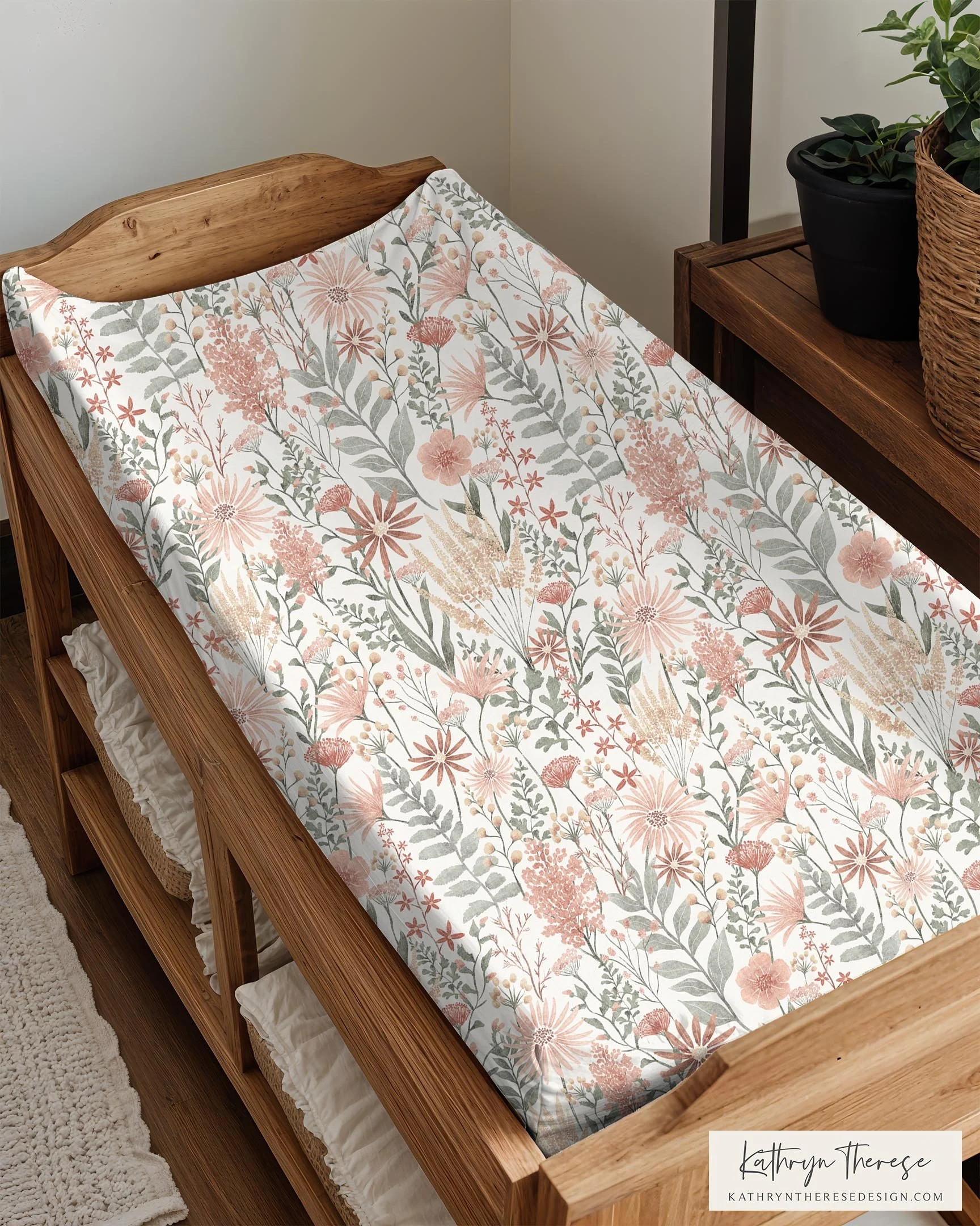 Cottage Wildflower Meadow Floral Garden Changing Pad Cover