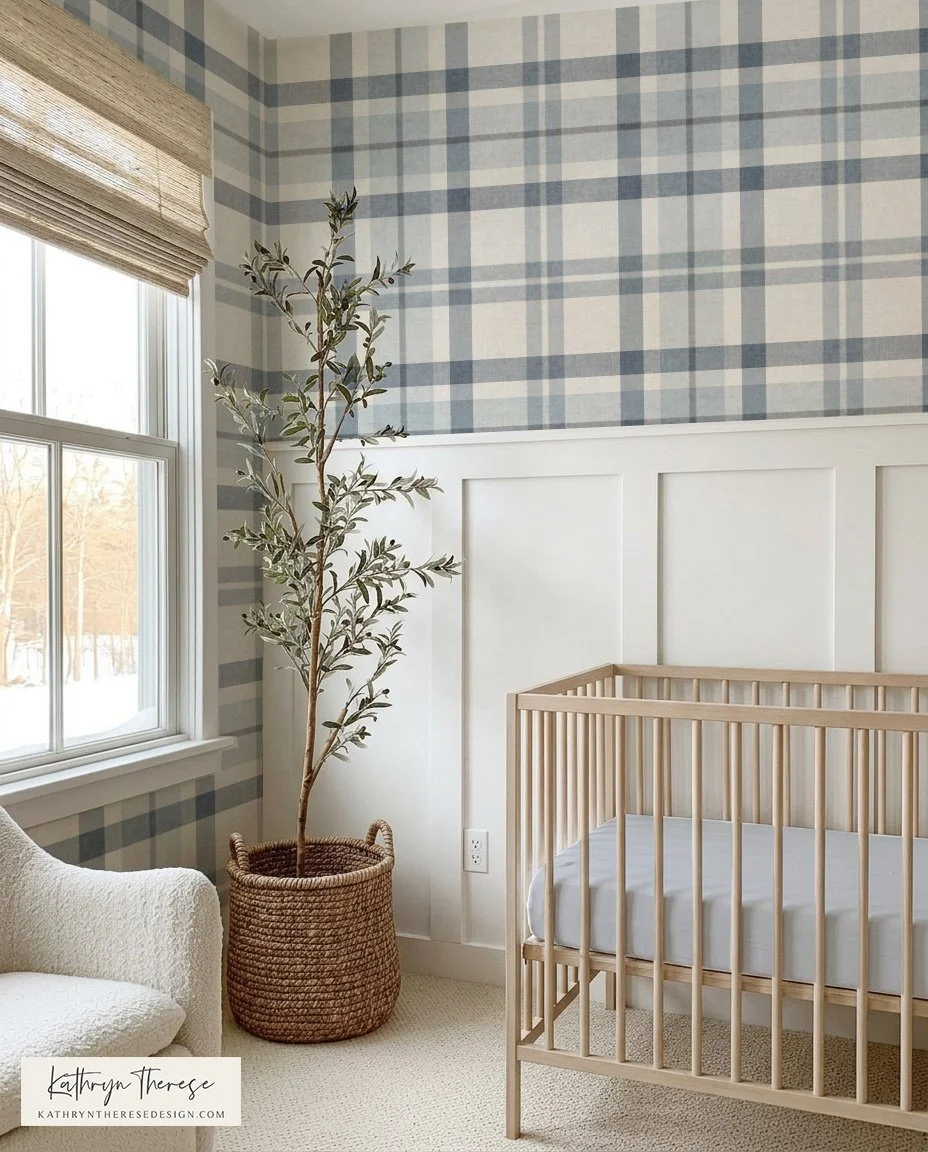 Dusty Blue Plaid Wallpaper for Boy Nursery