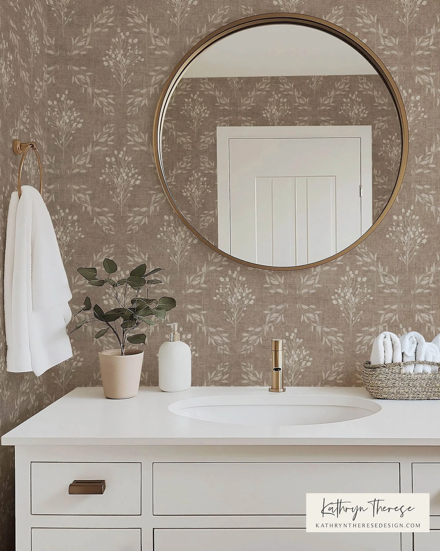Textured Botanical Trellis Wallpaper for Cottage and English Country Interiors