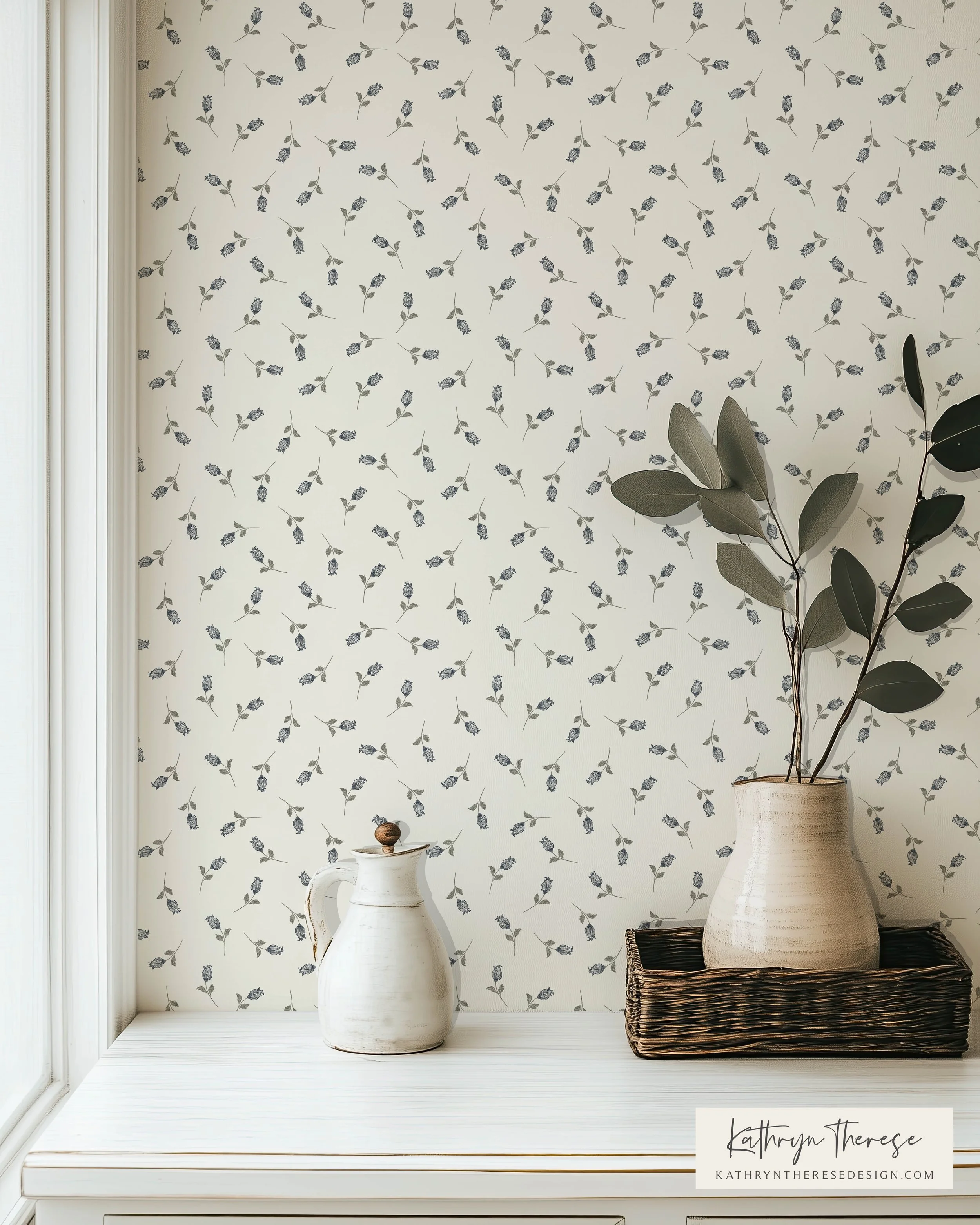 Vintage Ditsy Floral Wallpaper for Cottage &amp; French Country Interiors