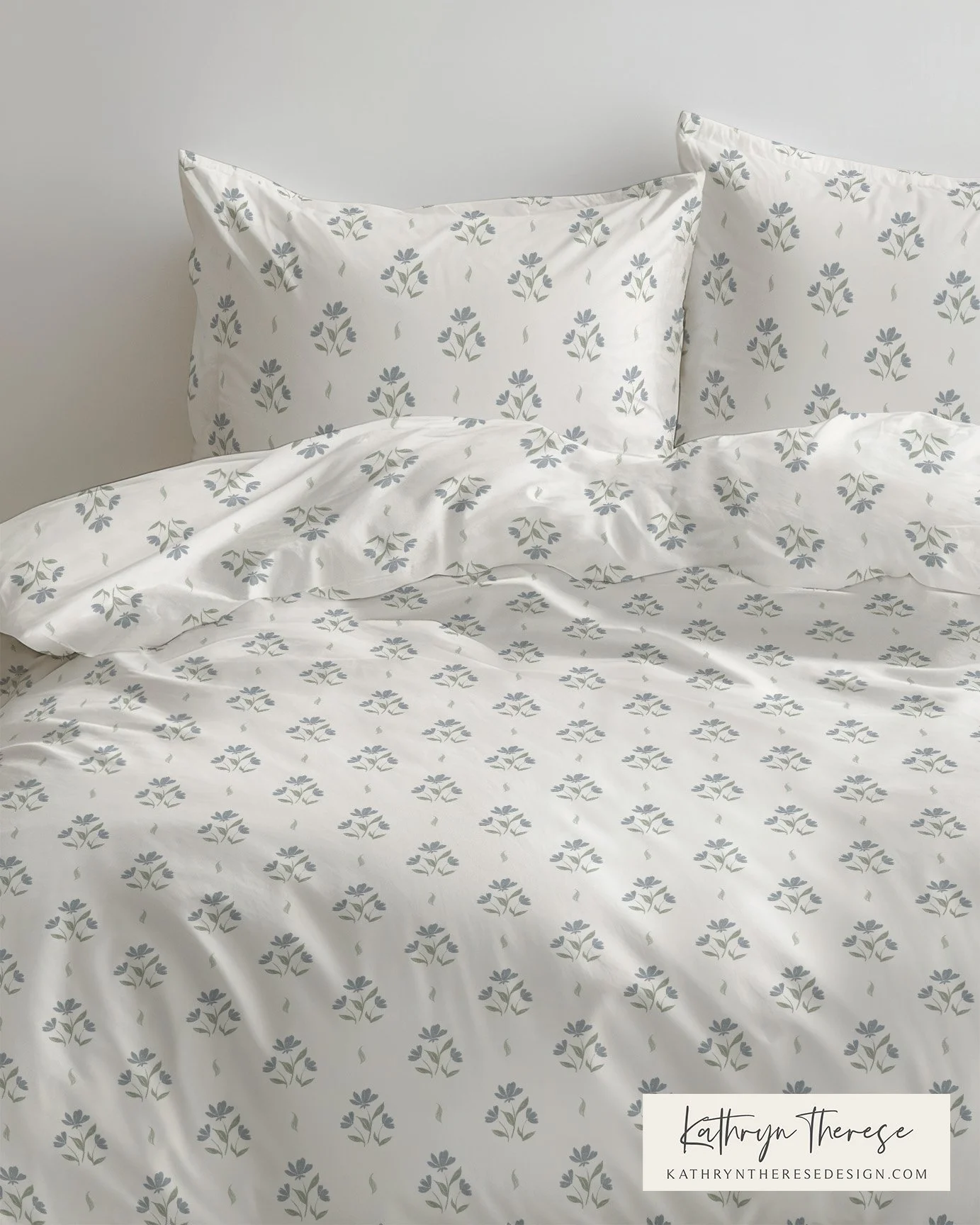 Dusty Blue Cottage Floral Duvet Bedding