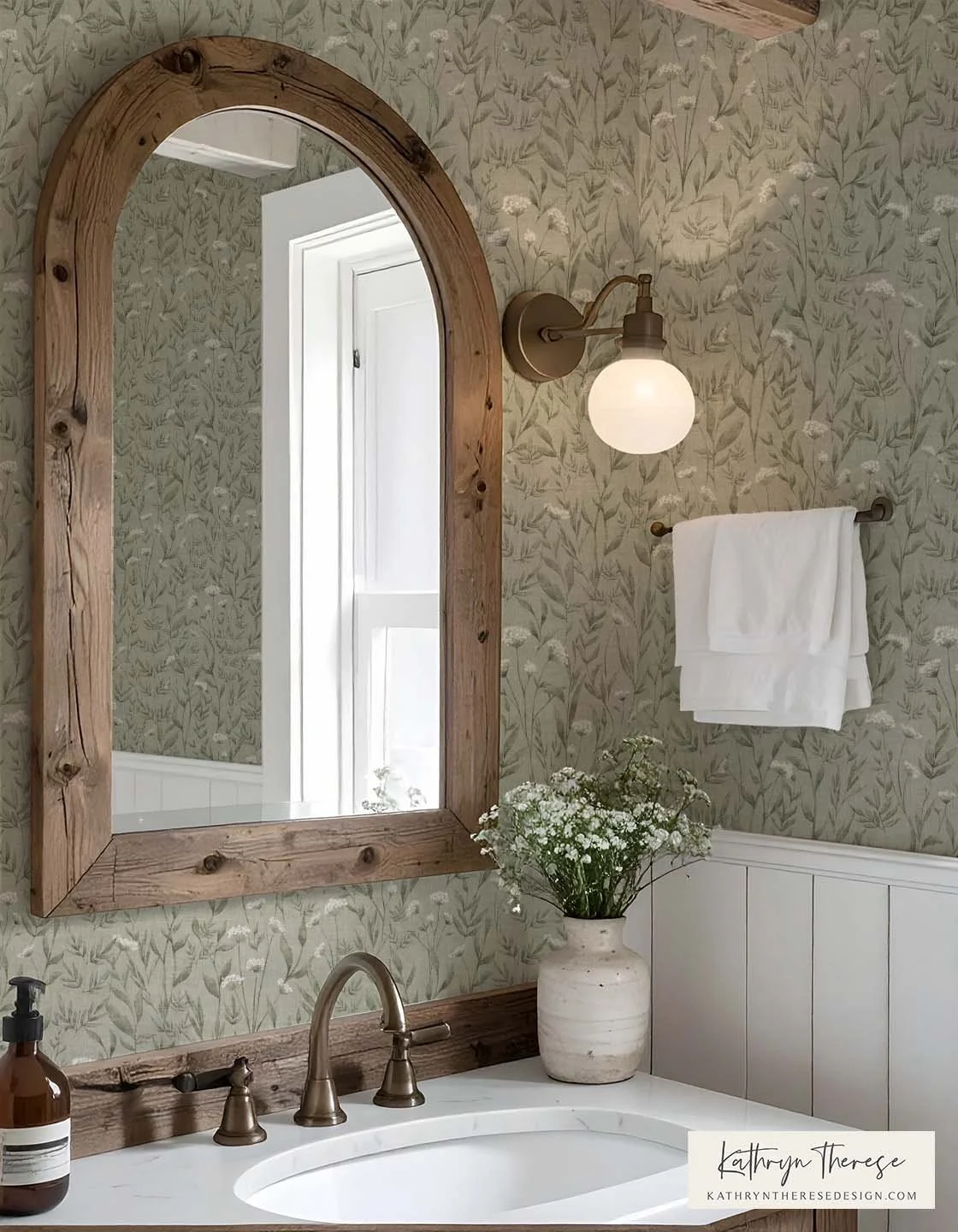 Sage Green Briar Wildflower Botanical Meadow Pattern | Cottage &amp; English Country Wallpaper Design