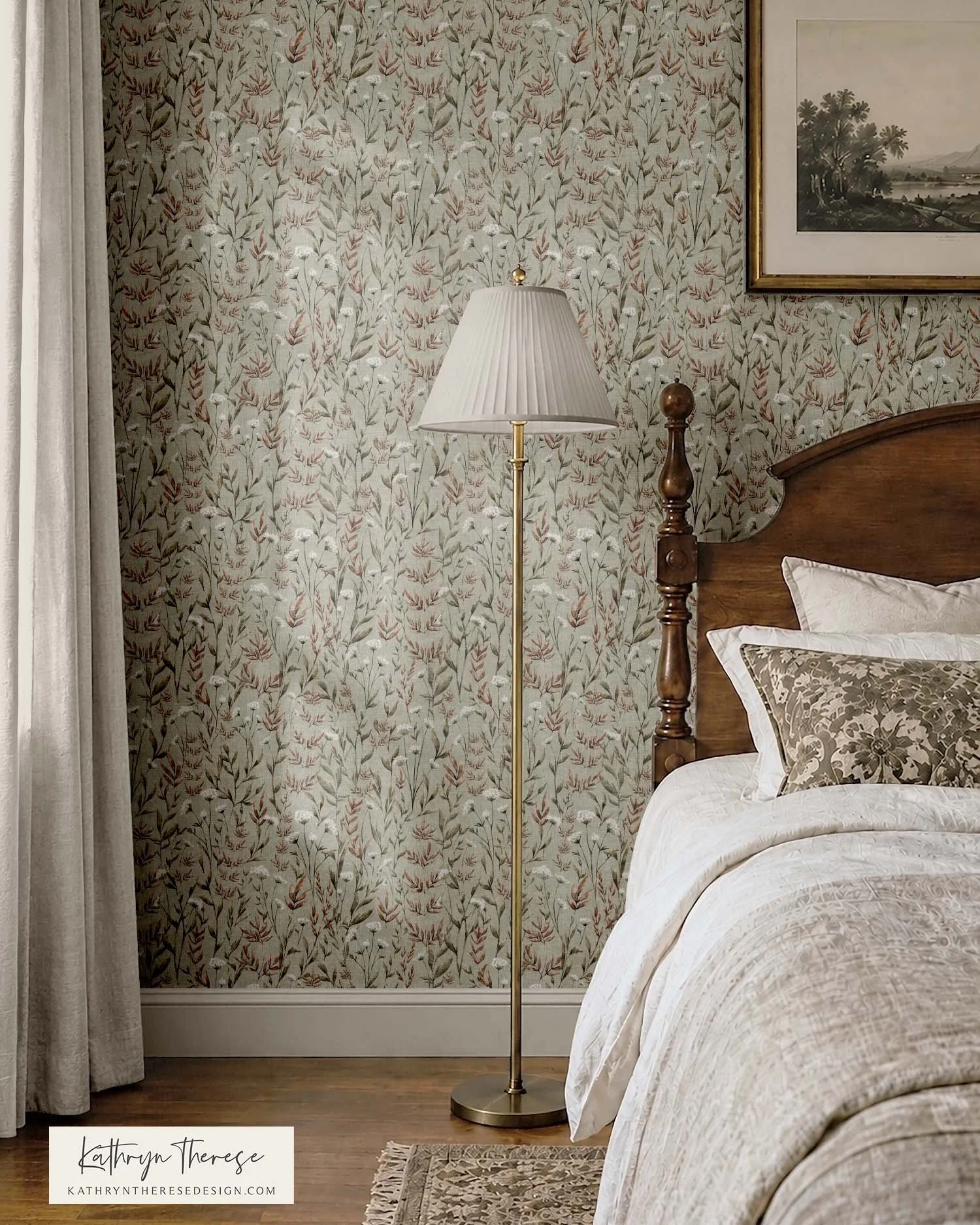 Briar Wildflower Botanical Meadow Pattern | Cottage &amp; English Country Wallpaper for Vintage Bedroom