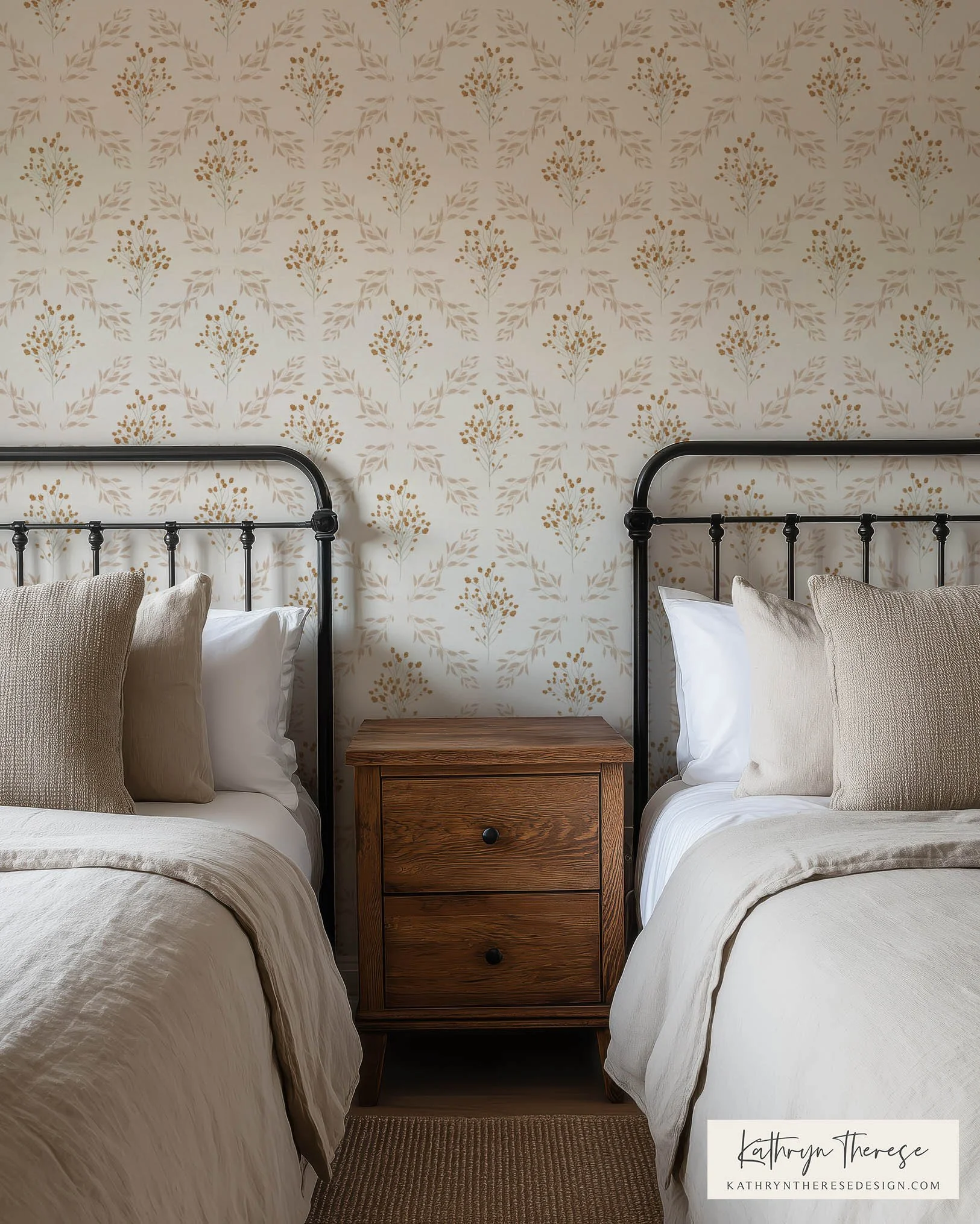 Textured Botanical Trellis Wallpaper for Cottage and English Country Interiors