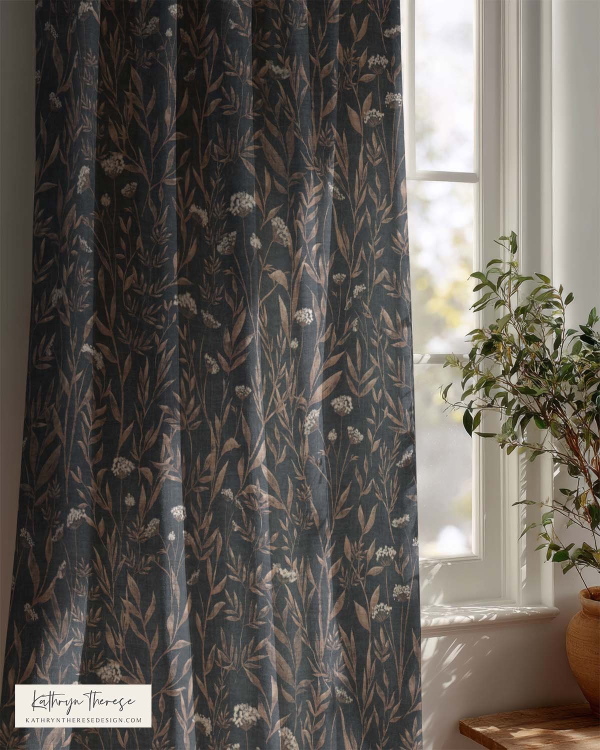Moody Wildflower Floral and Vintage Botanical Meadow Curtains 