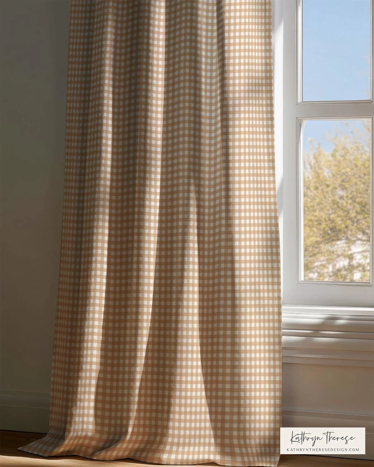 Linen Textured Gingham Check Curtains in Golden Honey Yellow