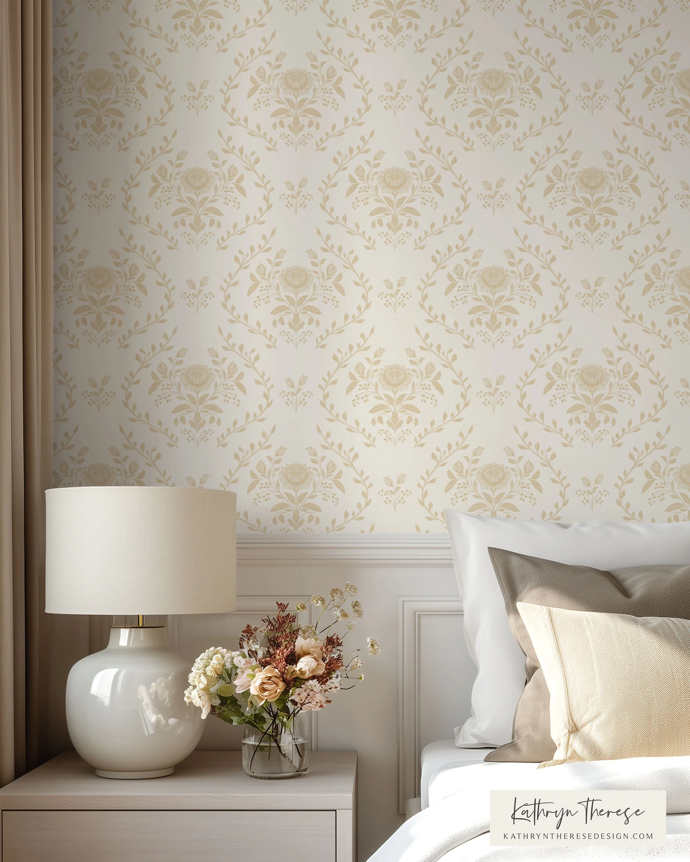 Marlowe - Butter Yellow Floral Trellis Wallpaper for Modern Traditional Bedrooms