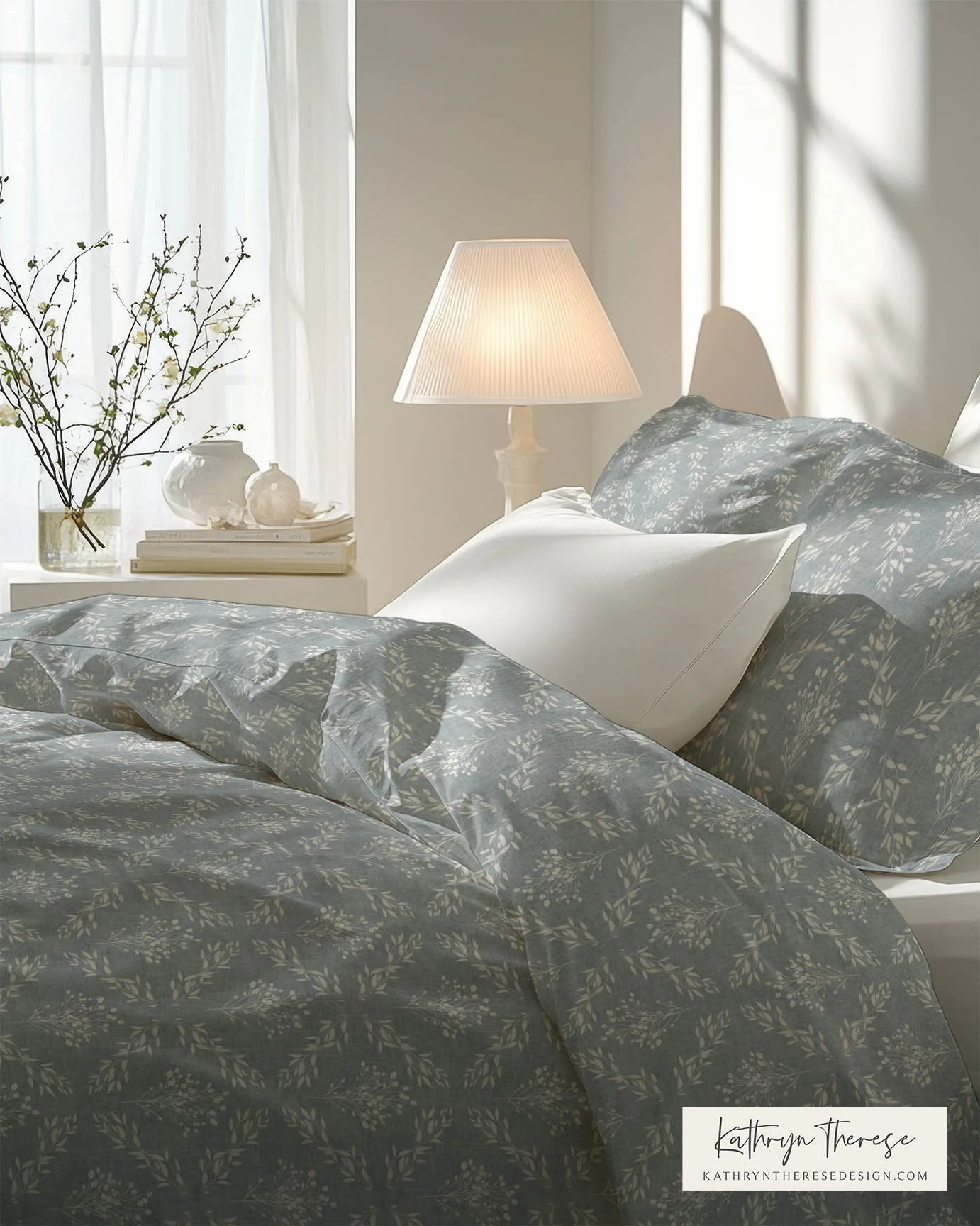 Textured Botanical Trellis Bedding Duvet for Cottage and English Country Interiors