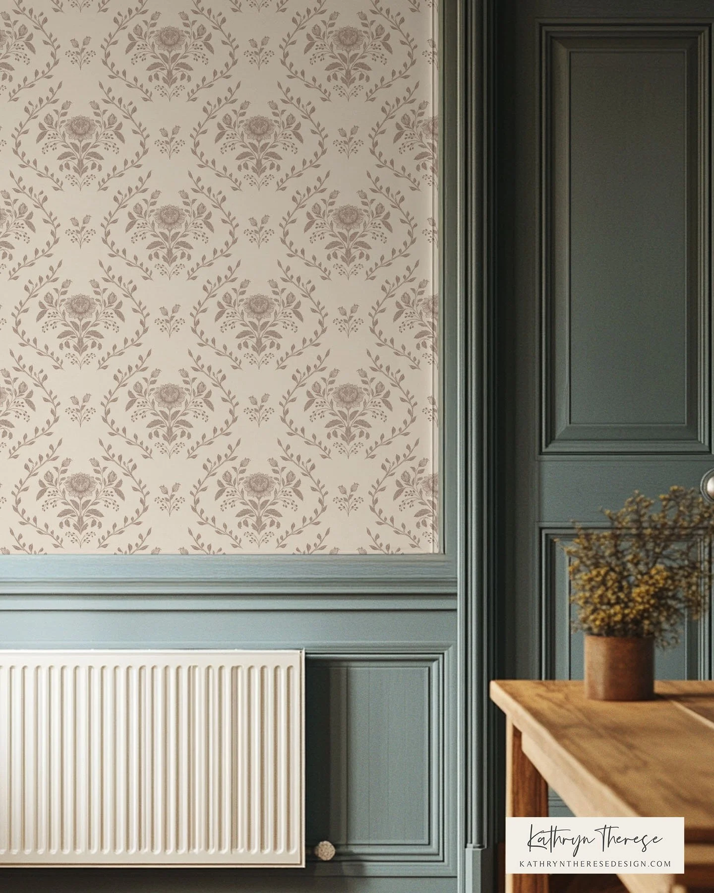 Marlowe - Mushroom Taupe Floral Trellis Wallpaper for Modern Traditional Entryway